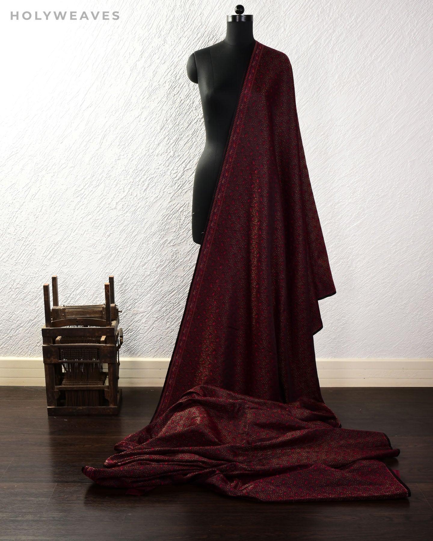 Black Banarasi Tehra Jamawar Handwoven Silk-wool Fabric with Zari Accents - By HolyWeaves, Benares
