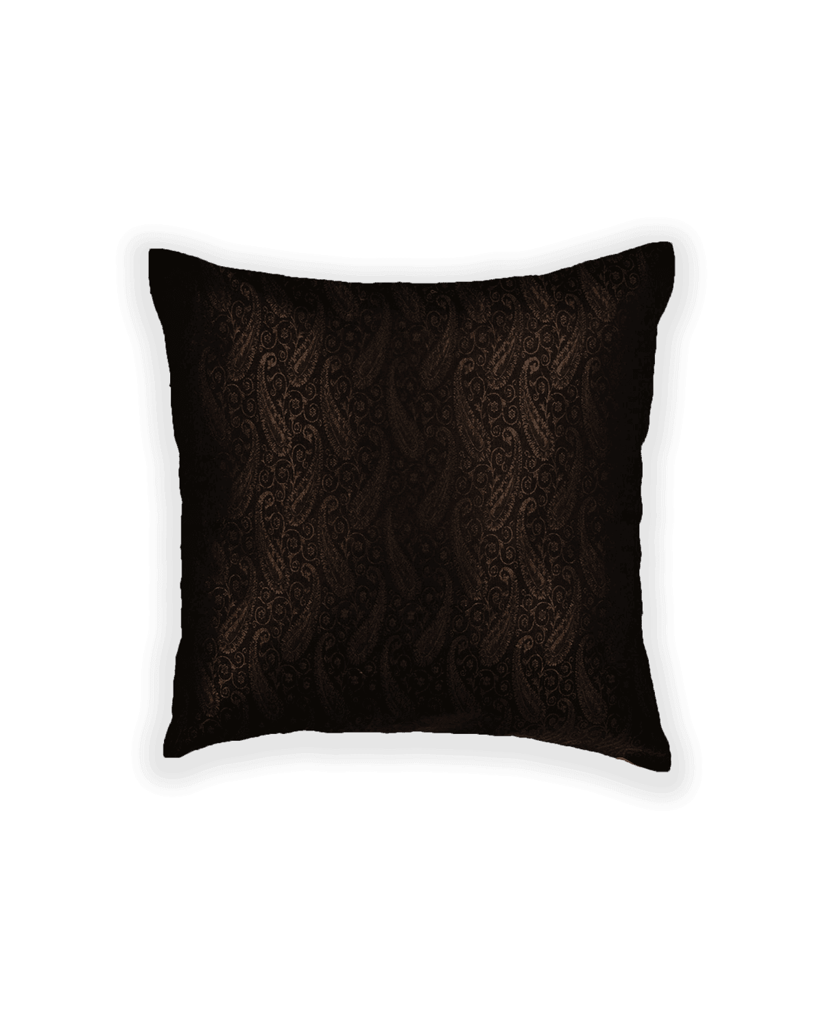 Black Banarasi Zari Brocade Poly Silk Cushion Cover 16" - By HolyWeaves, Benares