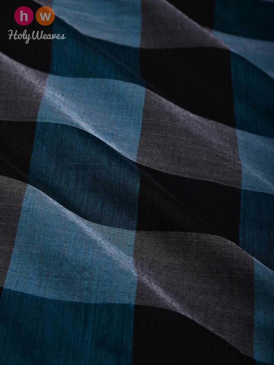 Black-Blue Buffalo Checks Woven Cotton Silk Dupatta - By HolyWeaves, Benares