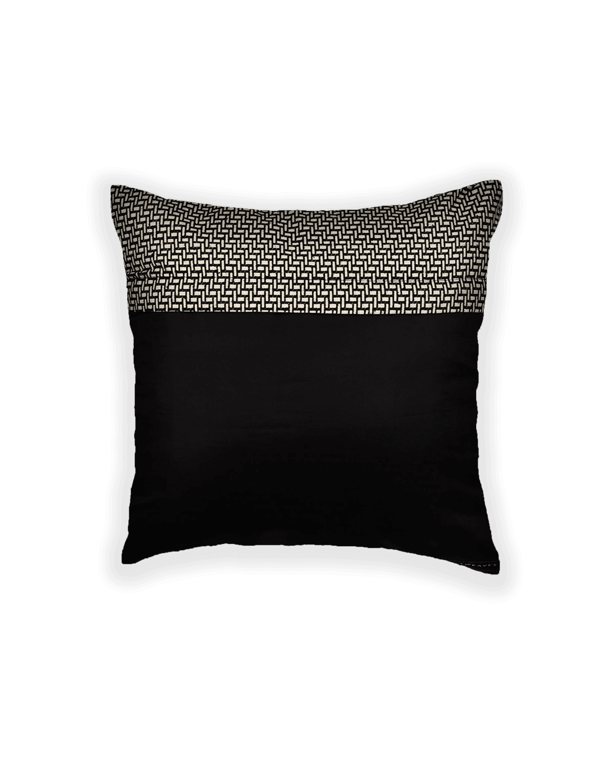Black Brocade Handwoven Noile Silk Cushion Cover with Satin Back 16" - By HolyWeaves, Benares