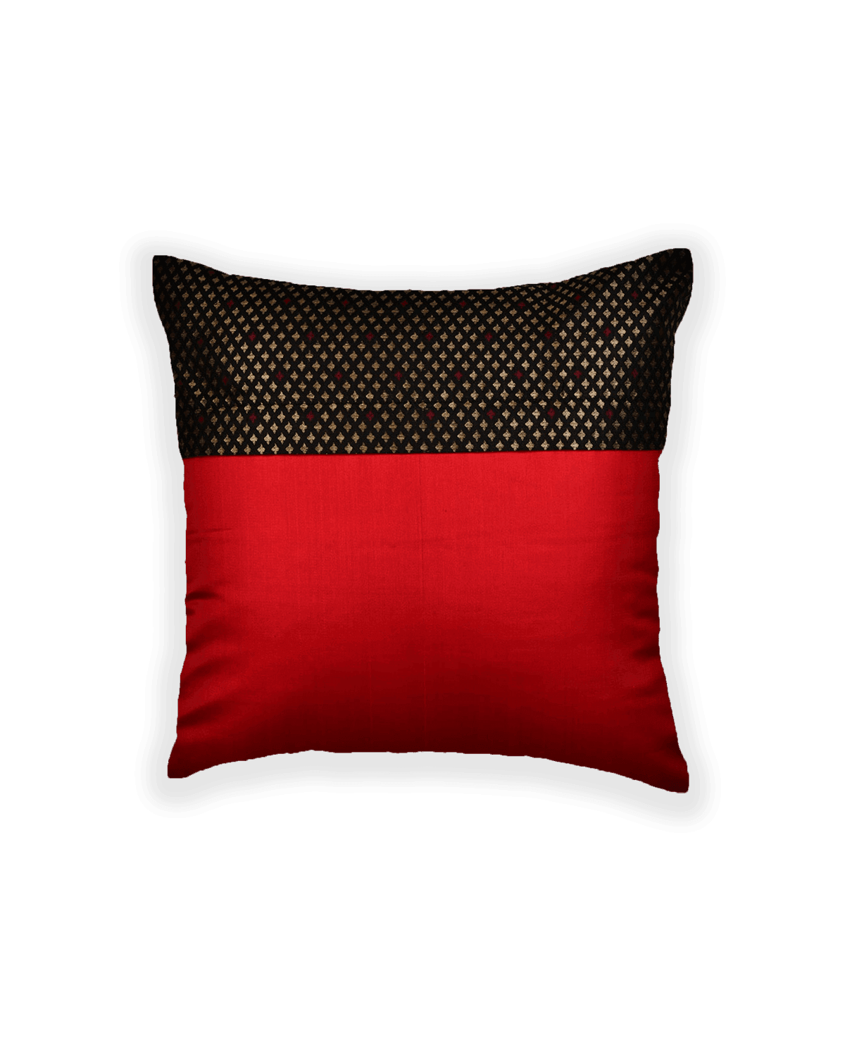 Black Brocade Woven Poly Cotton Silk Cushion Cover with Satin Back 16" - By HolyWeaves, Benares