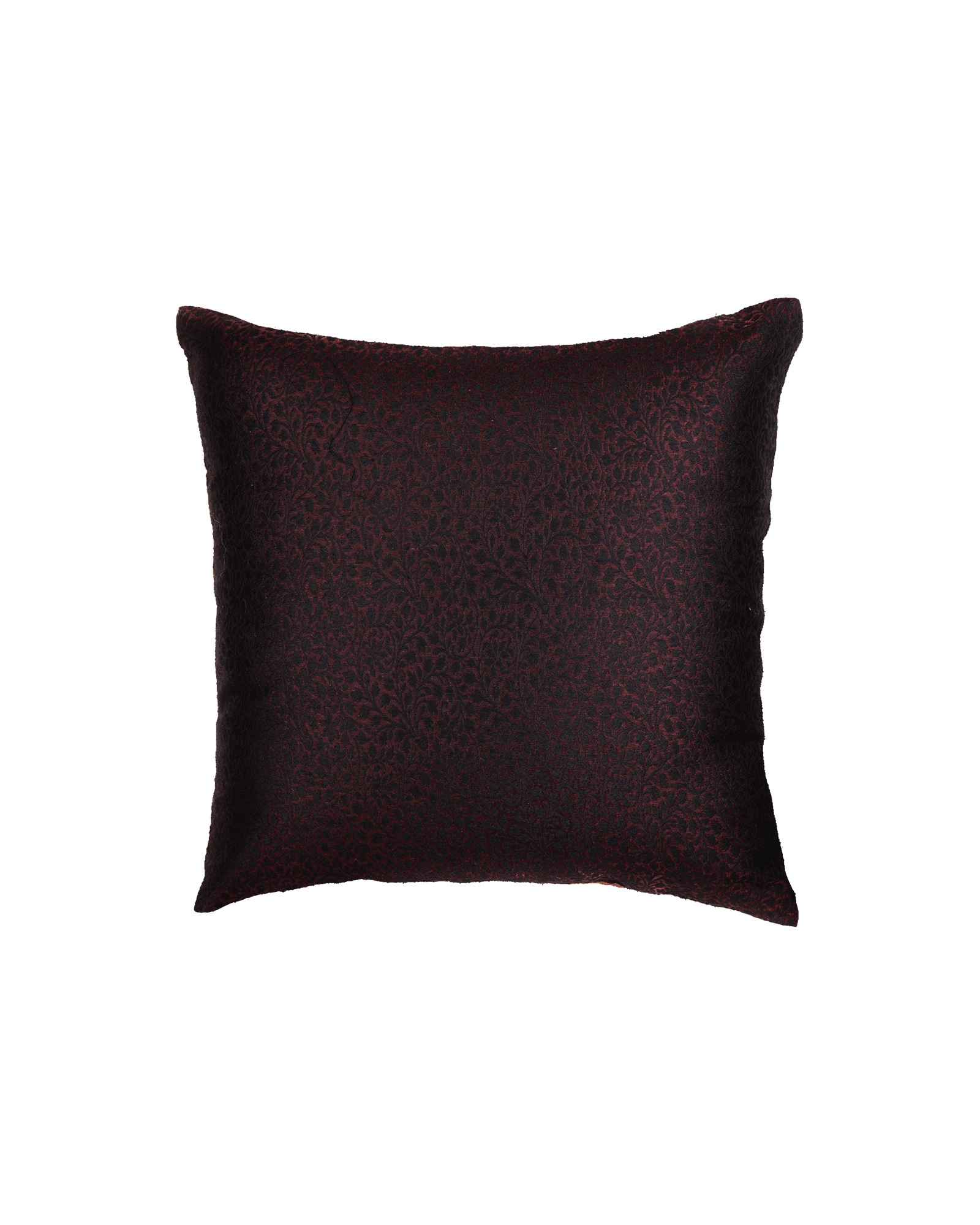Black Bronze Banarasi Resham Brocade Poly Cotton Cushion Cover 16" - By HolyWeaves, Benares
