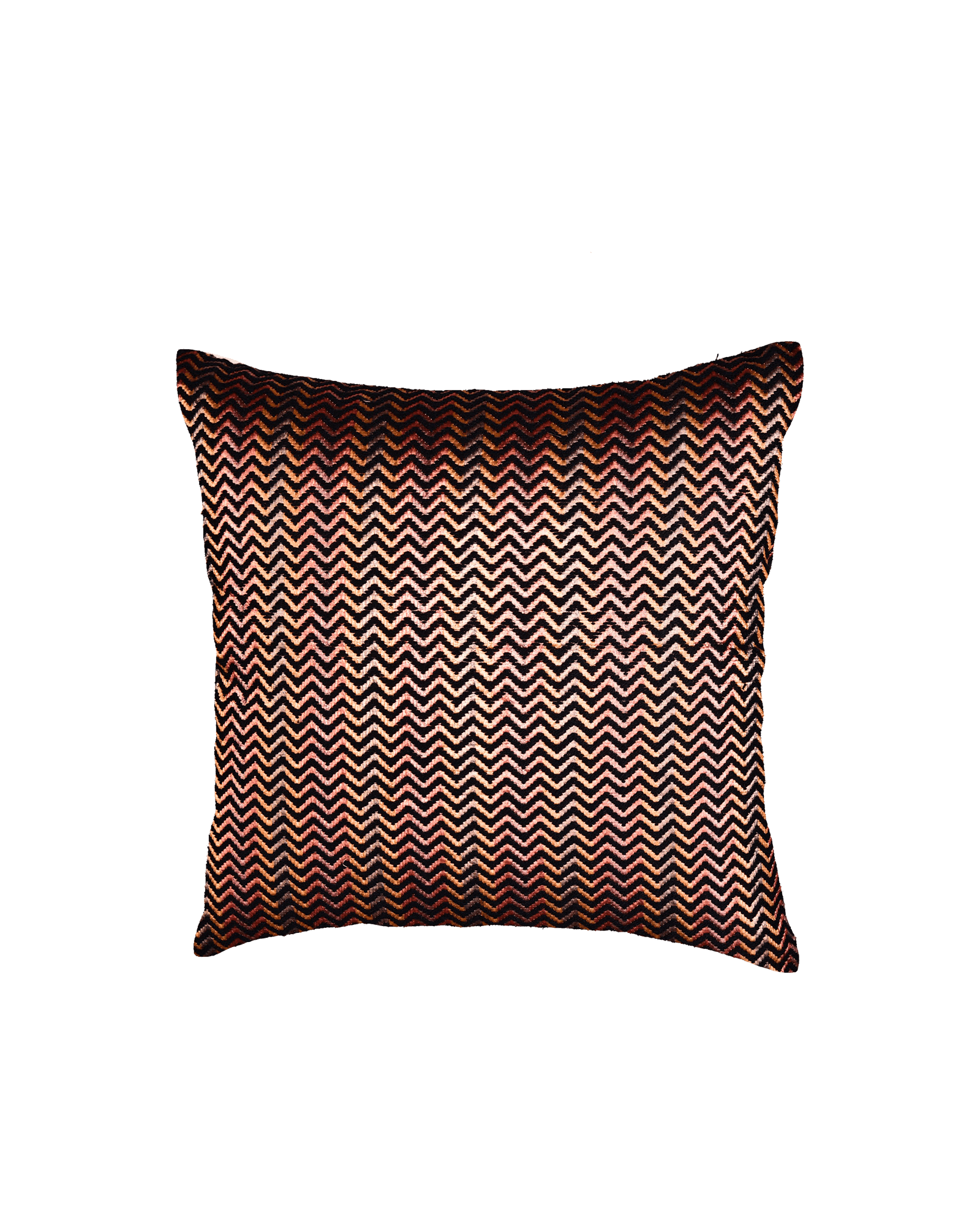 Black Chevron Tissue Silk Wool Cushion Cover 16" - By HolyWeaves, Benares