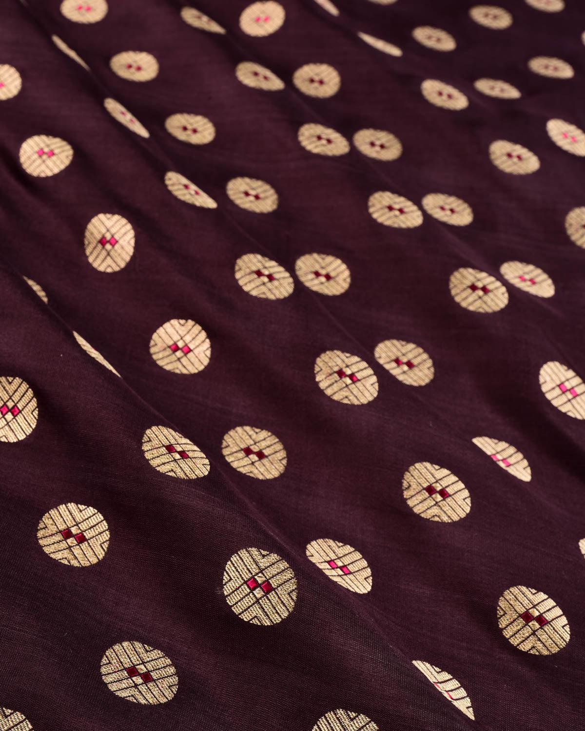 Black Coffee Brown Banarasi Asharfi Mina Buti Cutwork Brocade Handwoven Katan Silk Fabric - By HolyWeaves, Benares