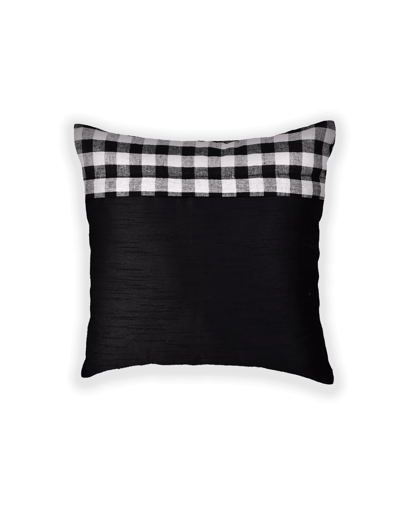 Black Gingham Checks Linen Cotton Cushion Cover 16" - By HolyWeaves, Benares