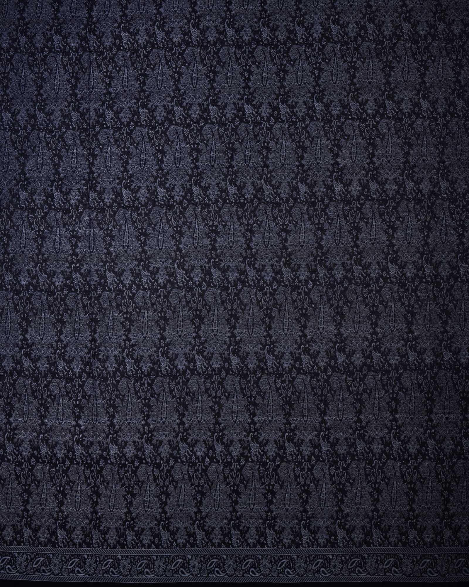 Black Gray Banarasi Jamawar Handwoven Silk Wool Shawl - By HolyWeaves, Benares