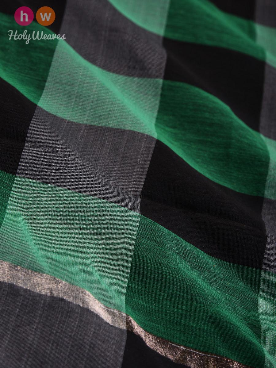 Black-Green Buffalo Checks Woven Cotton Silk Dupatta - By HolyWeaves, Benares