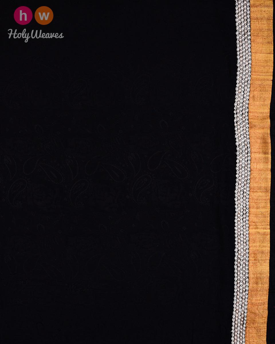 Black Hand-embroidered Georgette Saree - By HolyWeaves, Benares