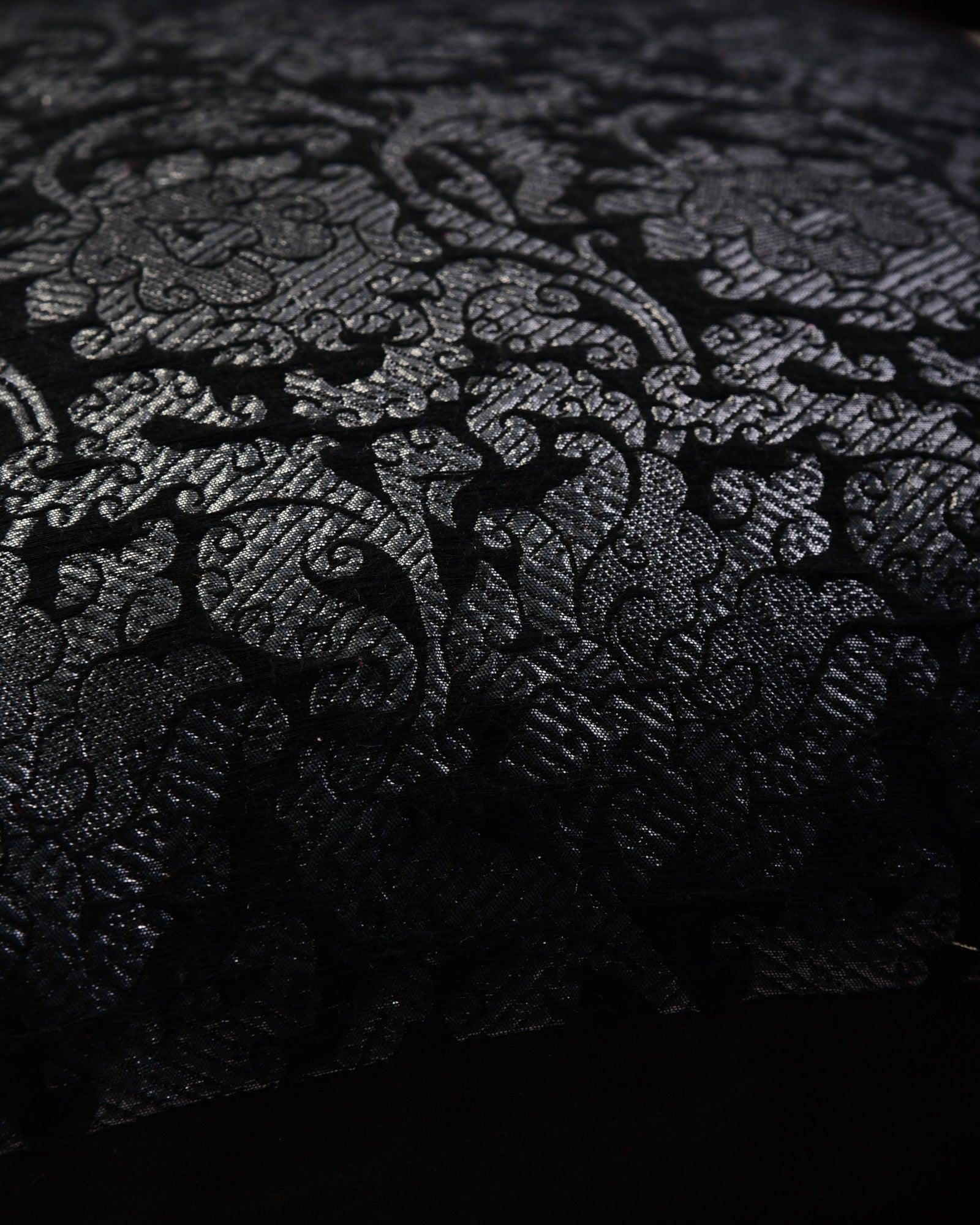 Black Handloom Lurex Damask Cotton Cushion Cover 16" - By HolyWeaves, Benares