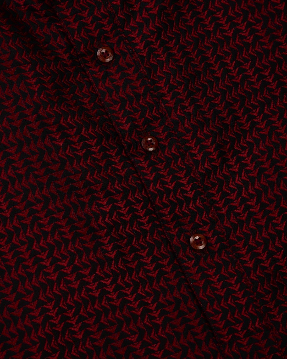 Black-Maroon Banarasi Geometric Tanchoi Handwoven Katan Silk Mens Kurta Pyjama - By HolyWeaves, Benares