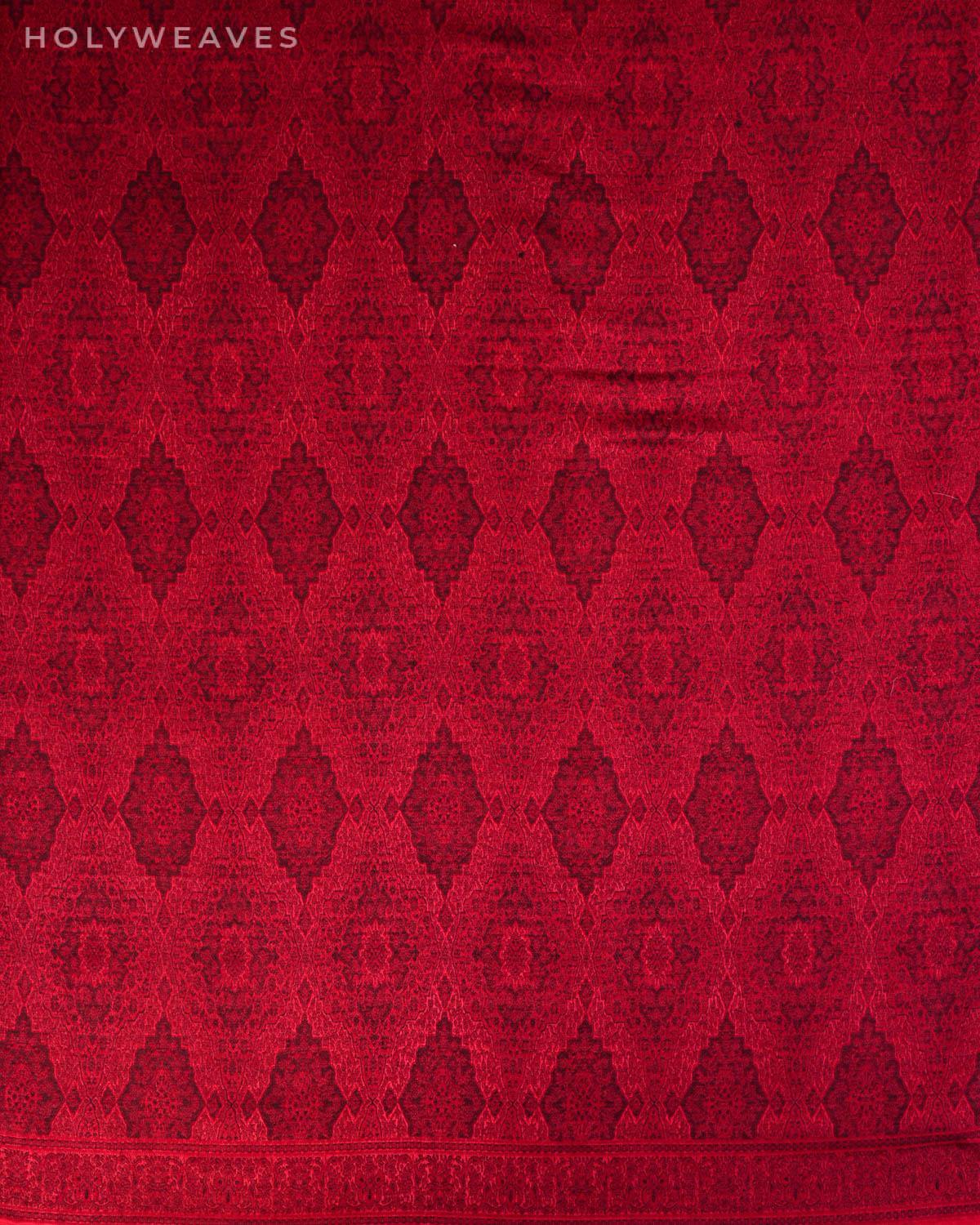 Black on Red Banarasi Alfi Jamawar Handwoven Silk-wool Shawl - By HolyWeaves, Benares