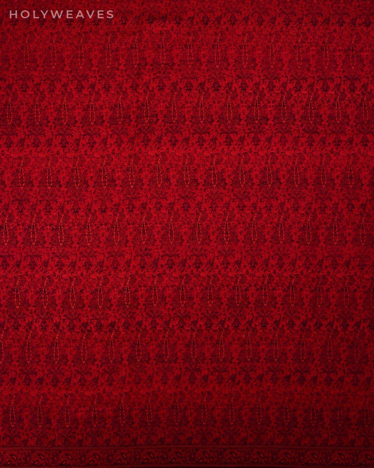 Black On Red Banarasi Alfi Paisley Jamawar Handwoven Silk-wool Shawl - By HolyWeaves, Benares