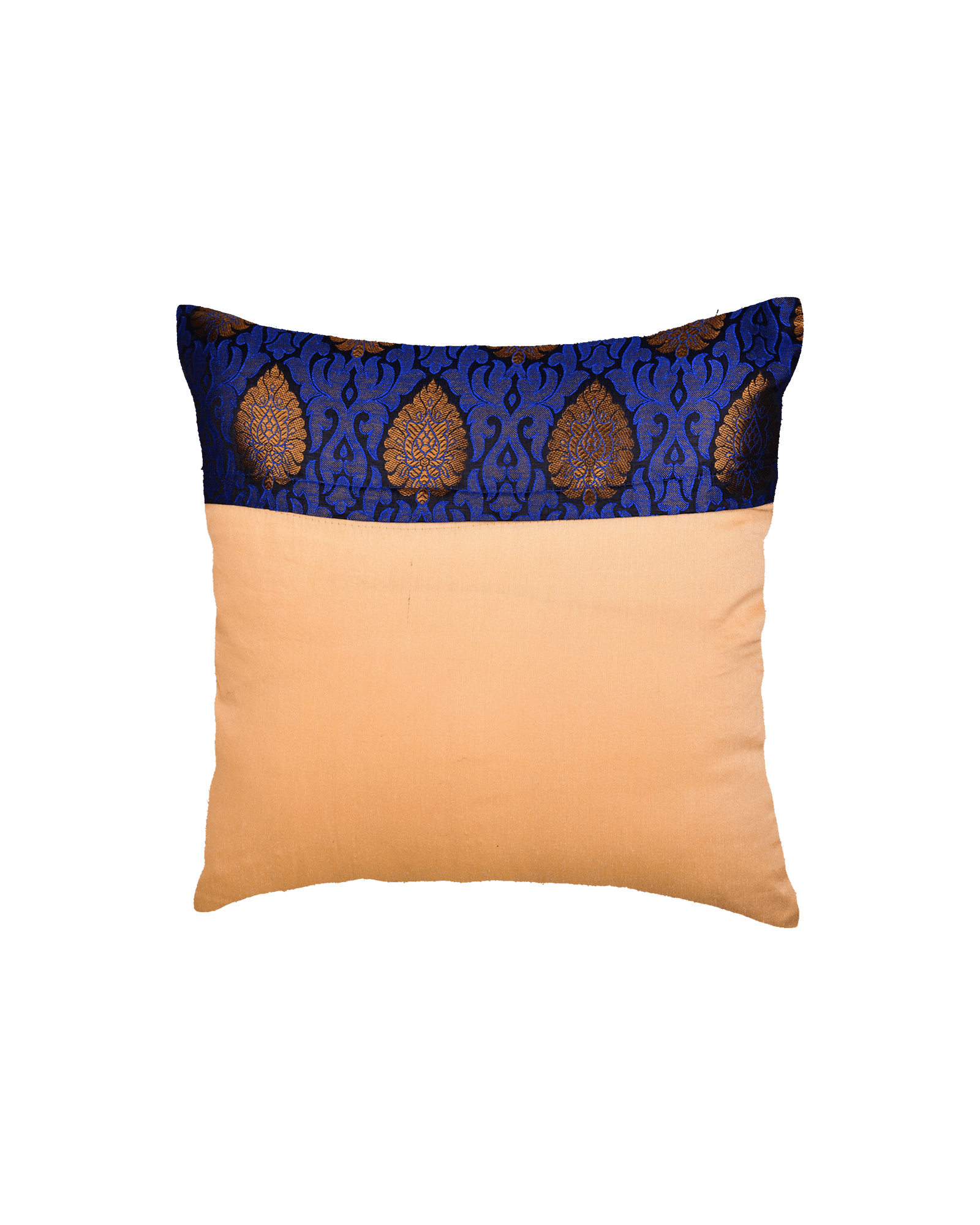 Blue Banarasi Brocade Poly Silk Cushion Cover 16" - By HolyWeaves, Benares