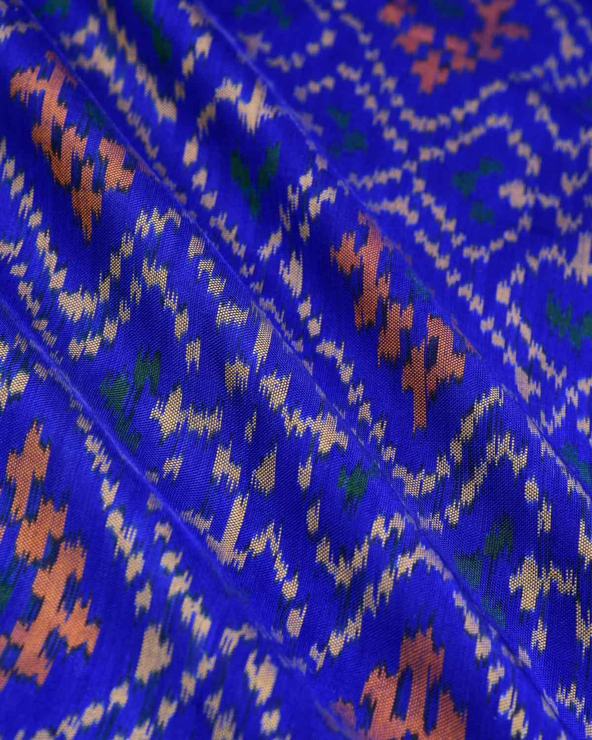 Blue Banarasi Ikat Handwoven Silk Pocket Square - By HolyWeaves, Benares