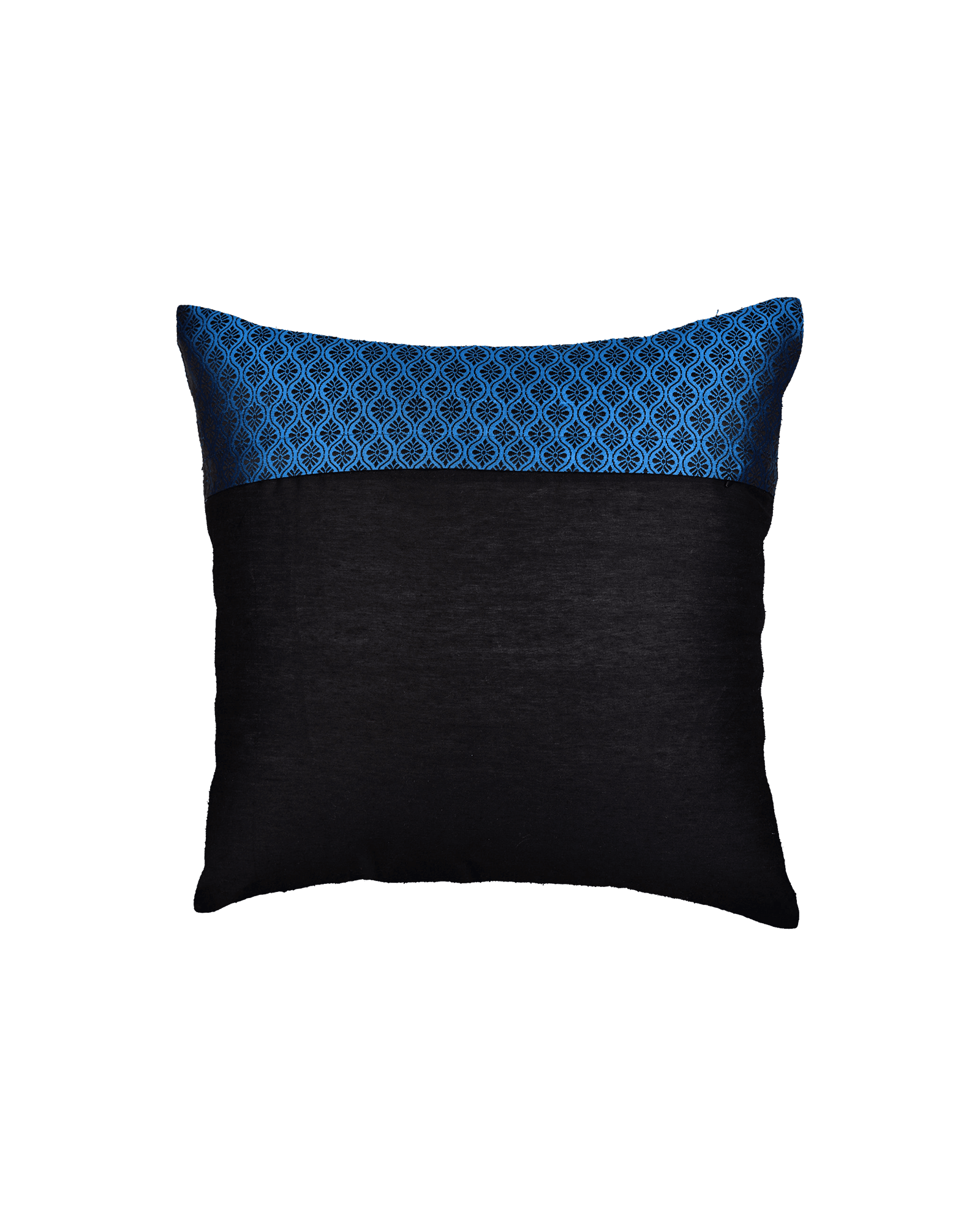 Blue Banarasi Jacquard Poly Silk Cushion Cover 16" - By HolyWeaves, Benares