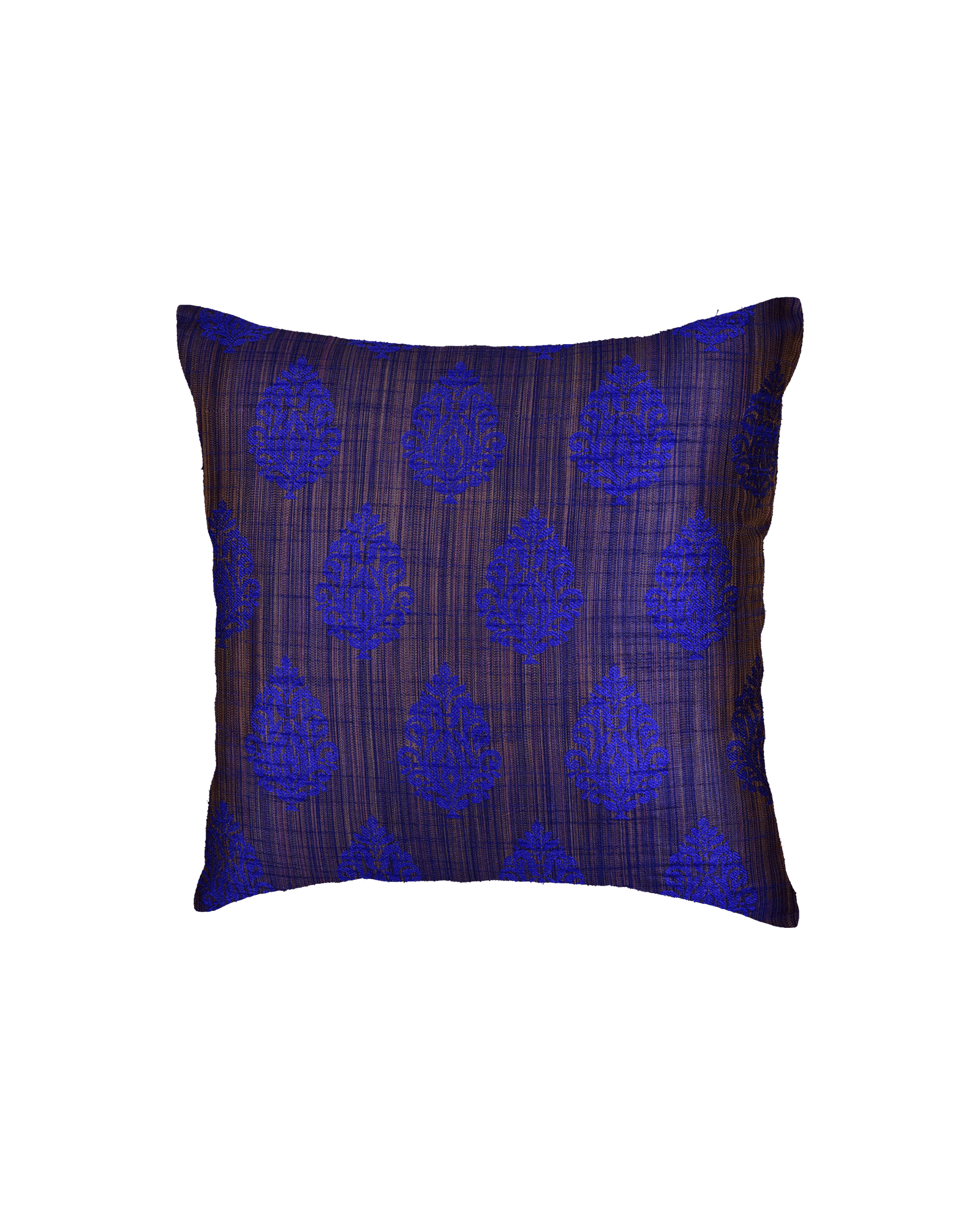 Blue Banarasi Jharna Jacquard Poly Dupion Cushion Cover 16" - By HolyWeaves, Benares