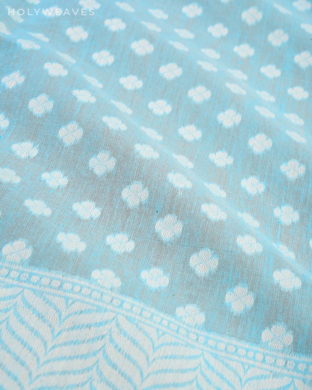 Blue Banarasi Resham Buti Cutwork Brocade Woven Cotton Silk Saree - By HolyWeaves, Benares