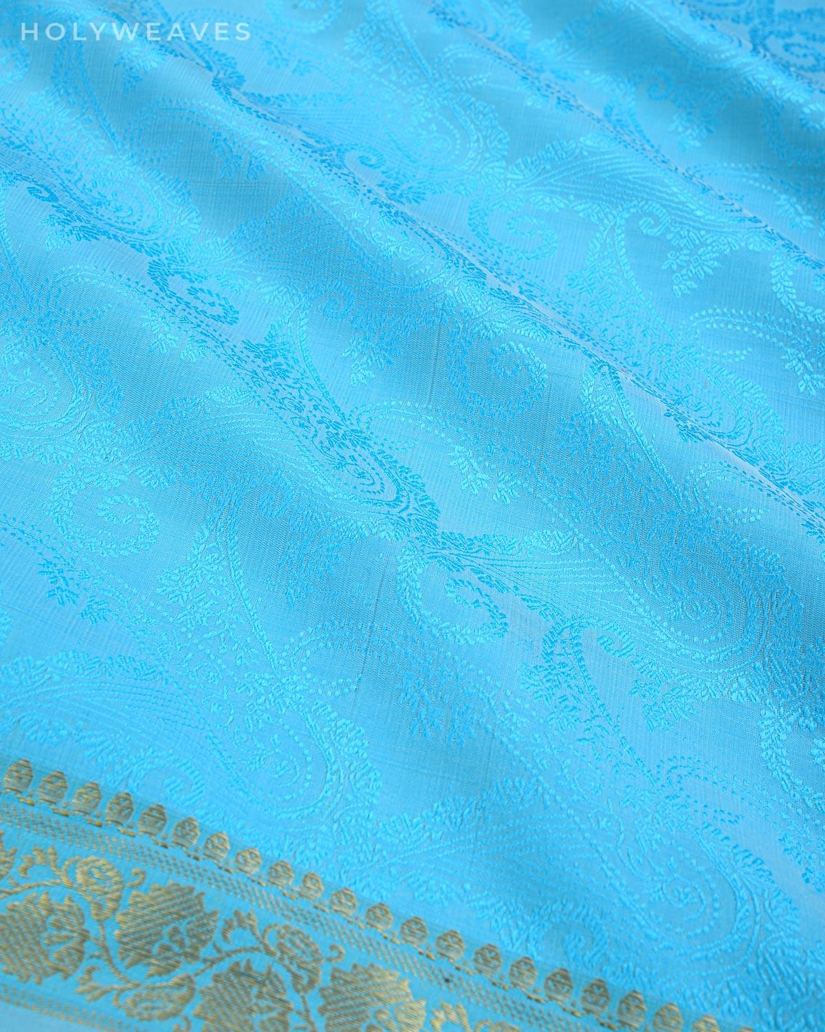 Blue Banarasi Resham Tanchoi Woven Art Silk Saree with Brocade Border - By HolyWeaves, Benares