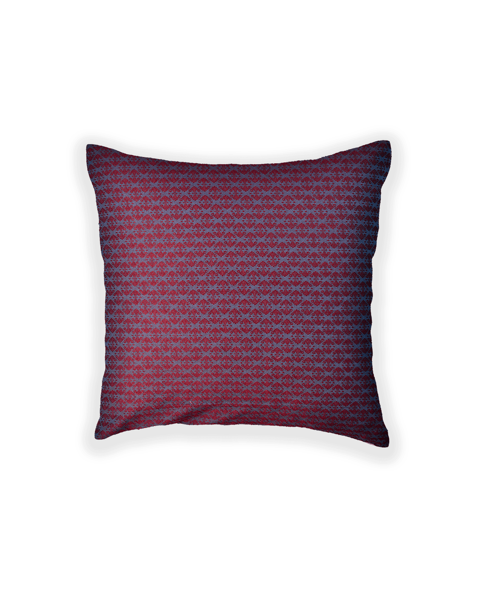 Blue Banarasi Tanchoi Poly Cotton Cushion Cover 16" - By HolyWeaves, Benares