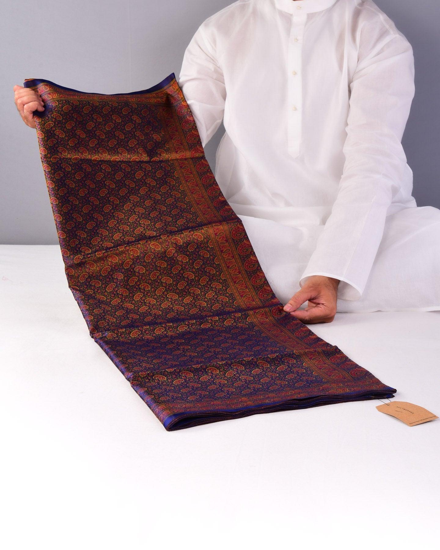 Blue Banarasi Tehri Jamawar Handwoven Katan Silk Saree with Maheen Kairi Jaal - By HolyWeaves, Benares