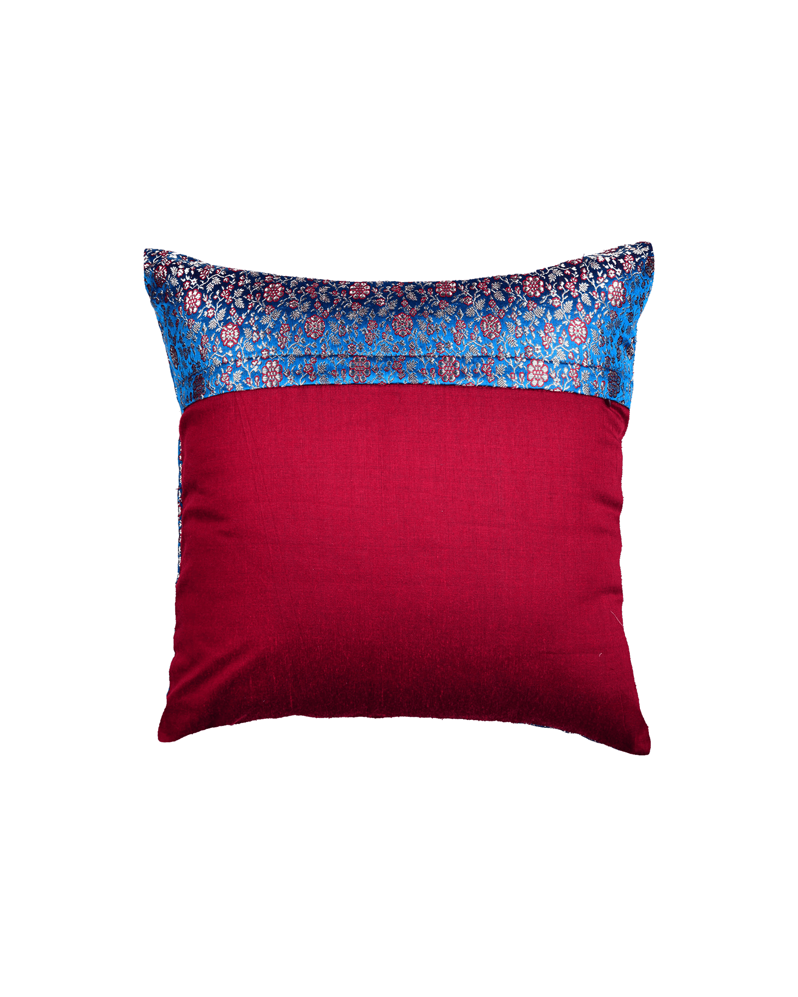 Blue Banarasi Zari Brocade Viscose Silk Cushion Cover 16" - By HolyWeaves, Benares