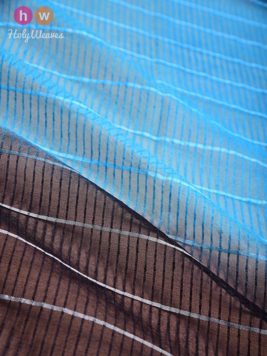 Blue-Black Noil Pin Stripes Woven Cotton Silk Dupatta - By HolyWeaves, Benares
