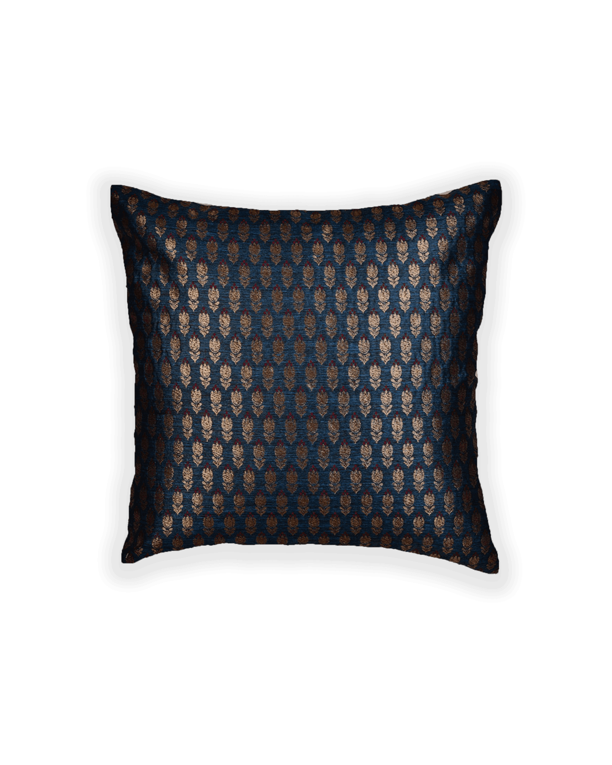 Blue Brocade Woven Poly Silk Cushion Cover with Satin Back 16" - By HolyWeaves, Benares