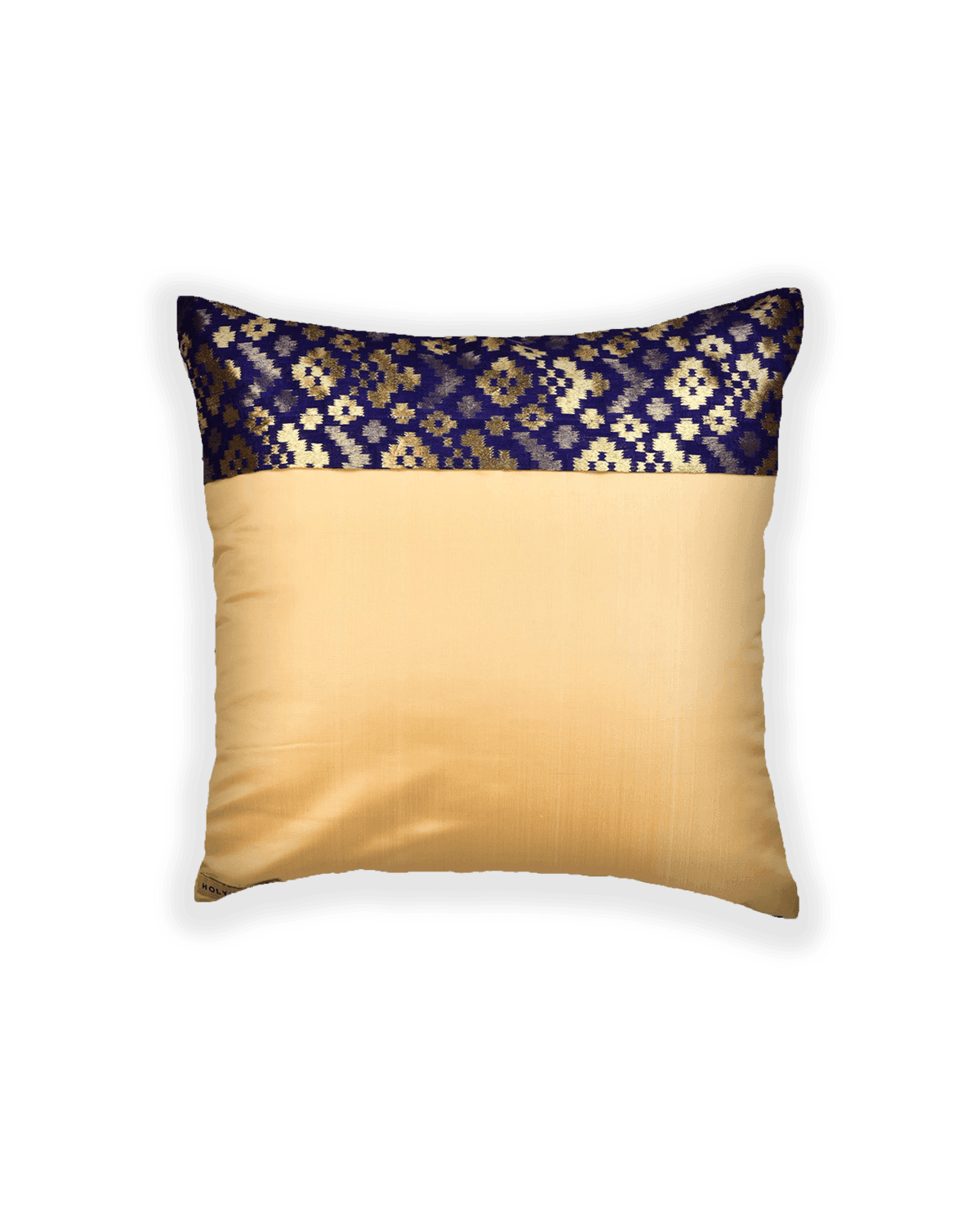 Blue Brocade Woven Poly Silk Cushion Cover with Satin Back 16" - By HolyWeaves, Benares