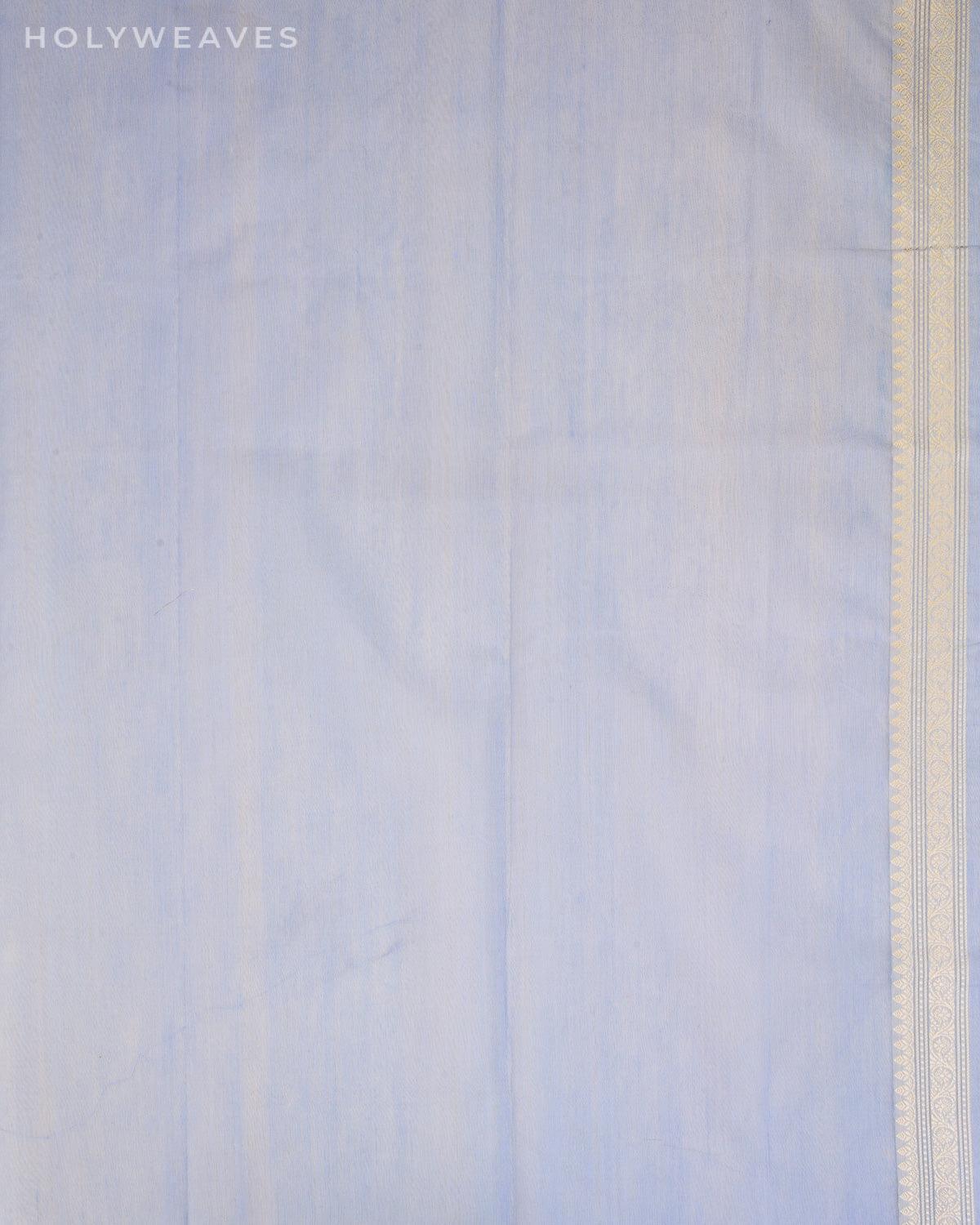 Blue-Gray Banarasi Gold & Silver Buti Kadhuan Brocade Handwoven Cotton Silk Saree - By HolyWeaves, Benares