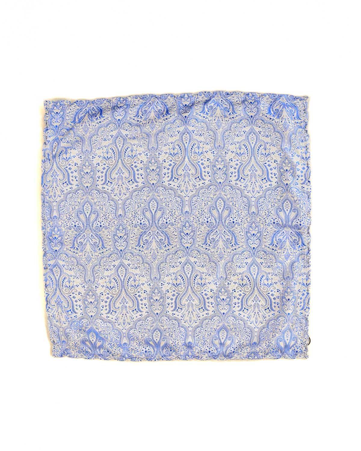 Blue-Gray Jamawar Handwoven Silk Pocket Square - By HolyWeaves, Benares