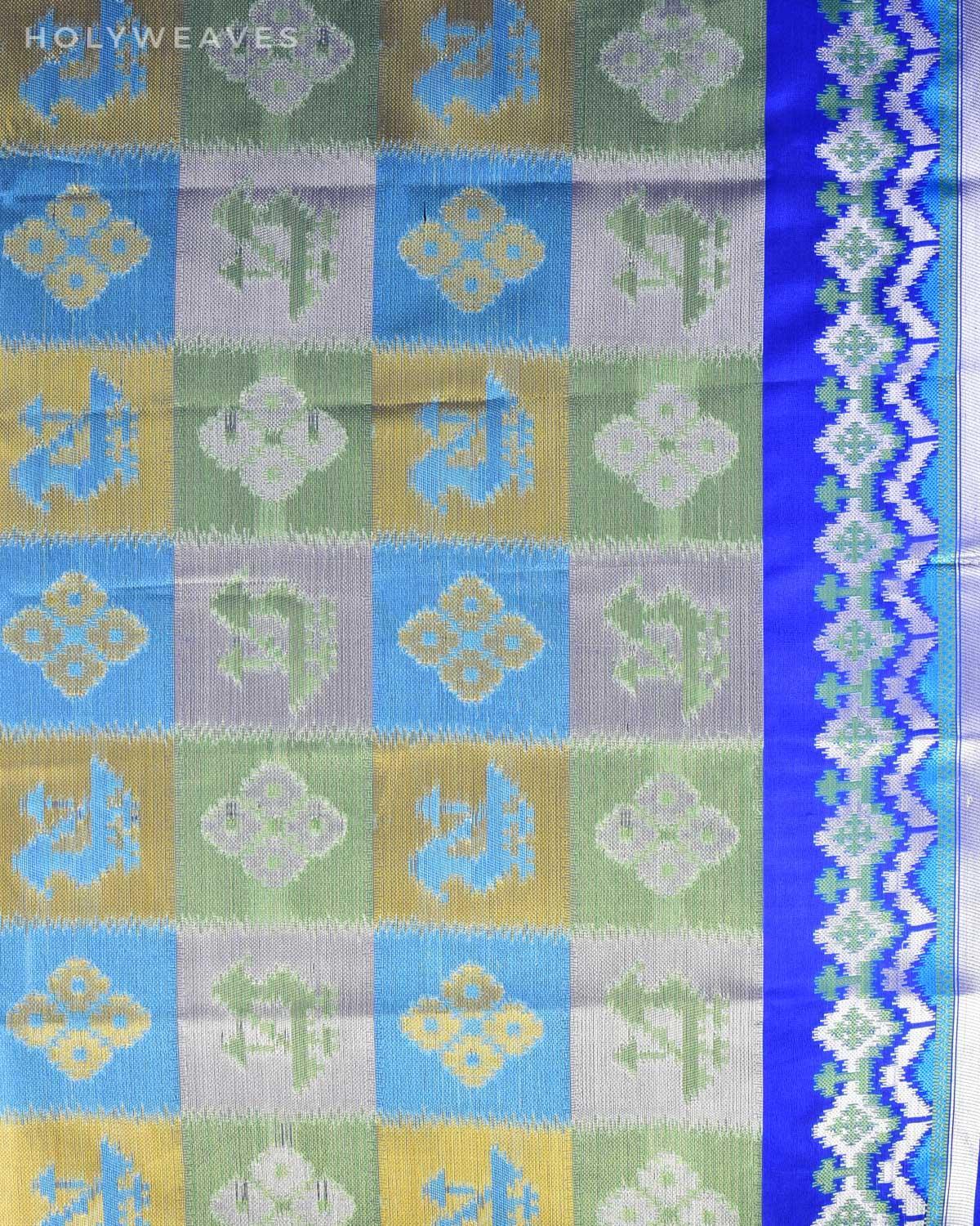 Blue-Green Banarasi Zari Patola Cutwork Brocade Woven Art Kora Silk Saree - By HolyWeaves, Benares