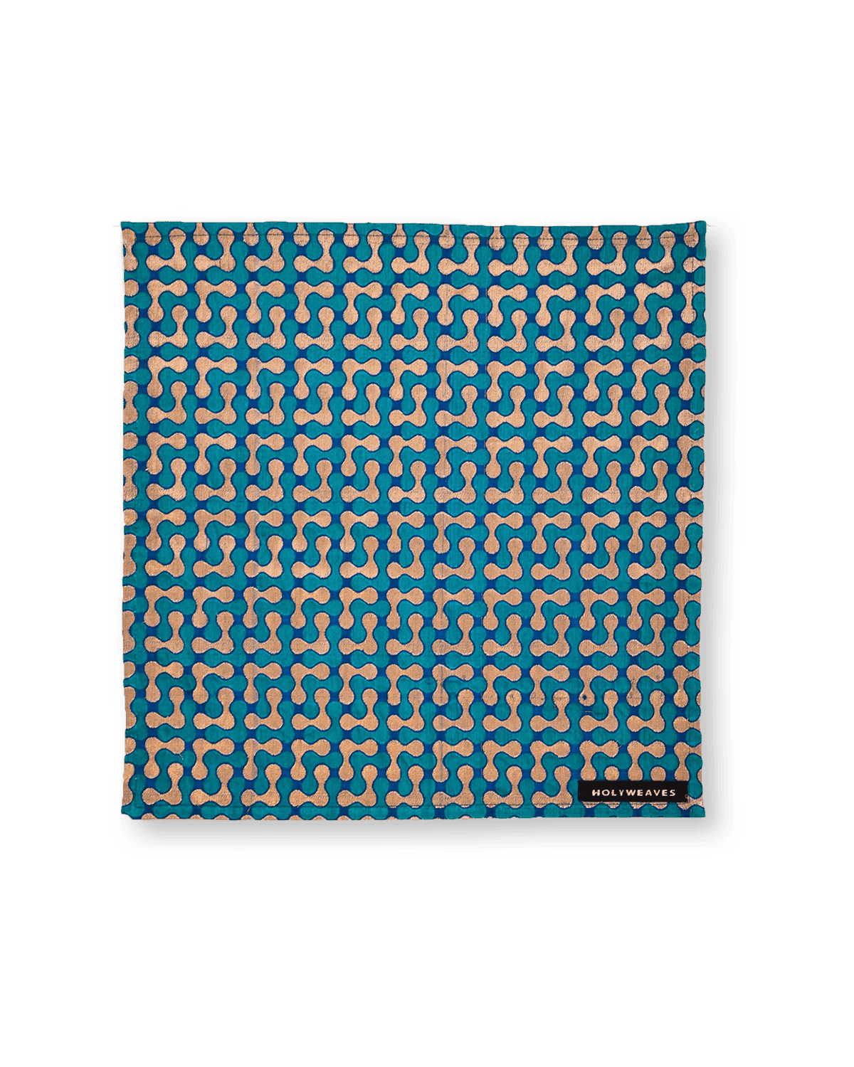 Blue-Green Zari Brocade Handwoven Pure Silk Pocket Square For Men - By HolyWeaves, Benares