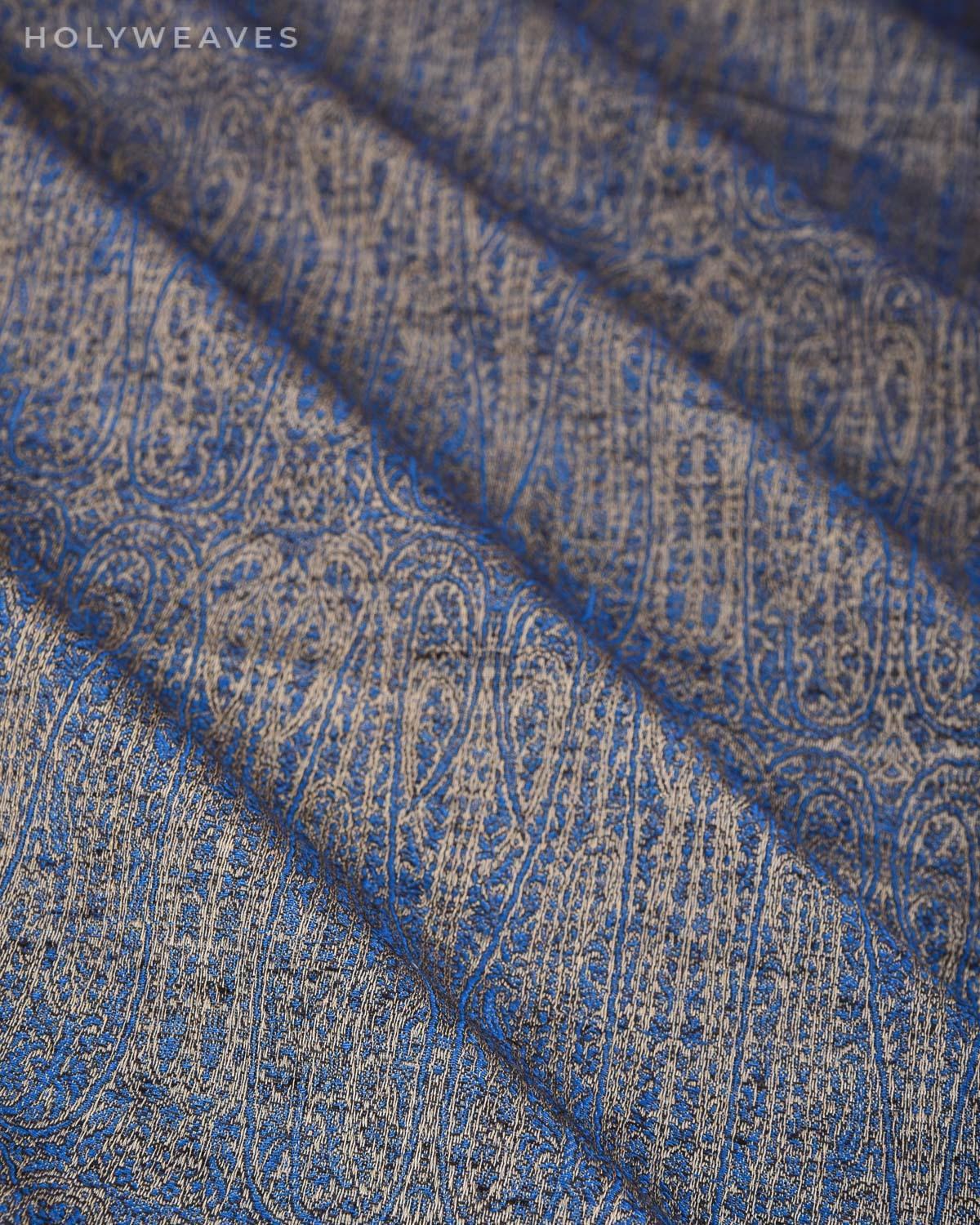 Blue on Beige Banarasi Alfi Jamawar Handwoven Silk-wool Shawl - By HolyWeaves, Benares