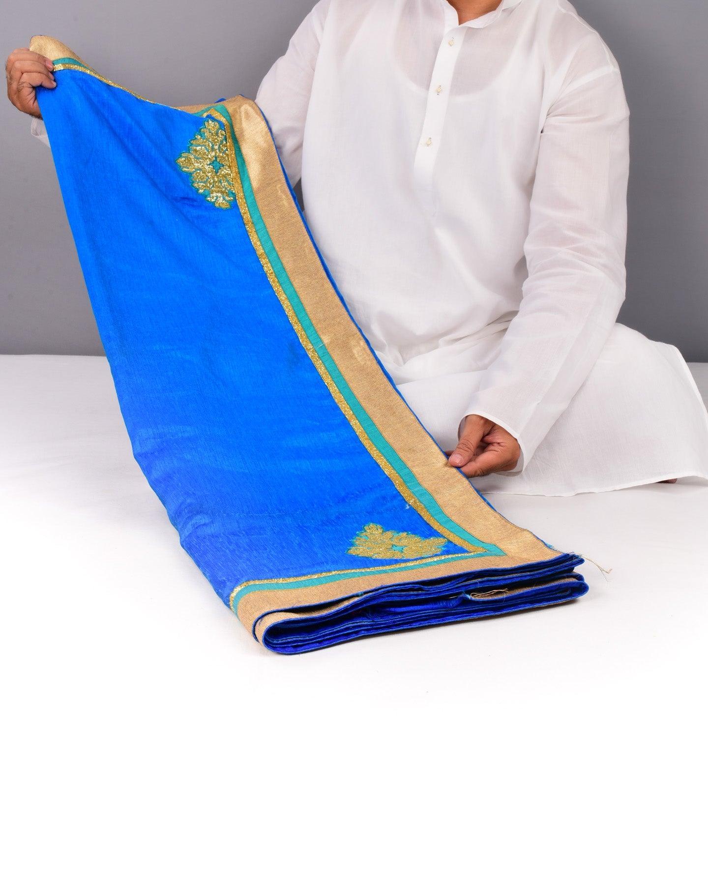 Blue Raw Silk Embroidered Saree - By HolyWeaves, Benares