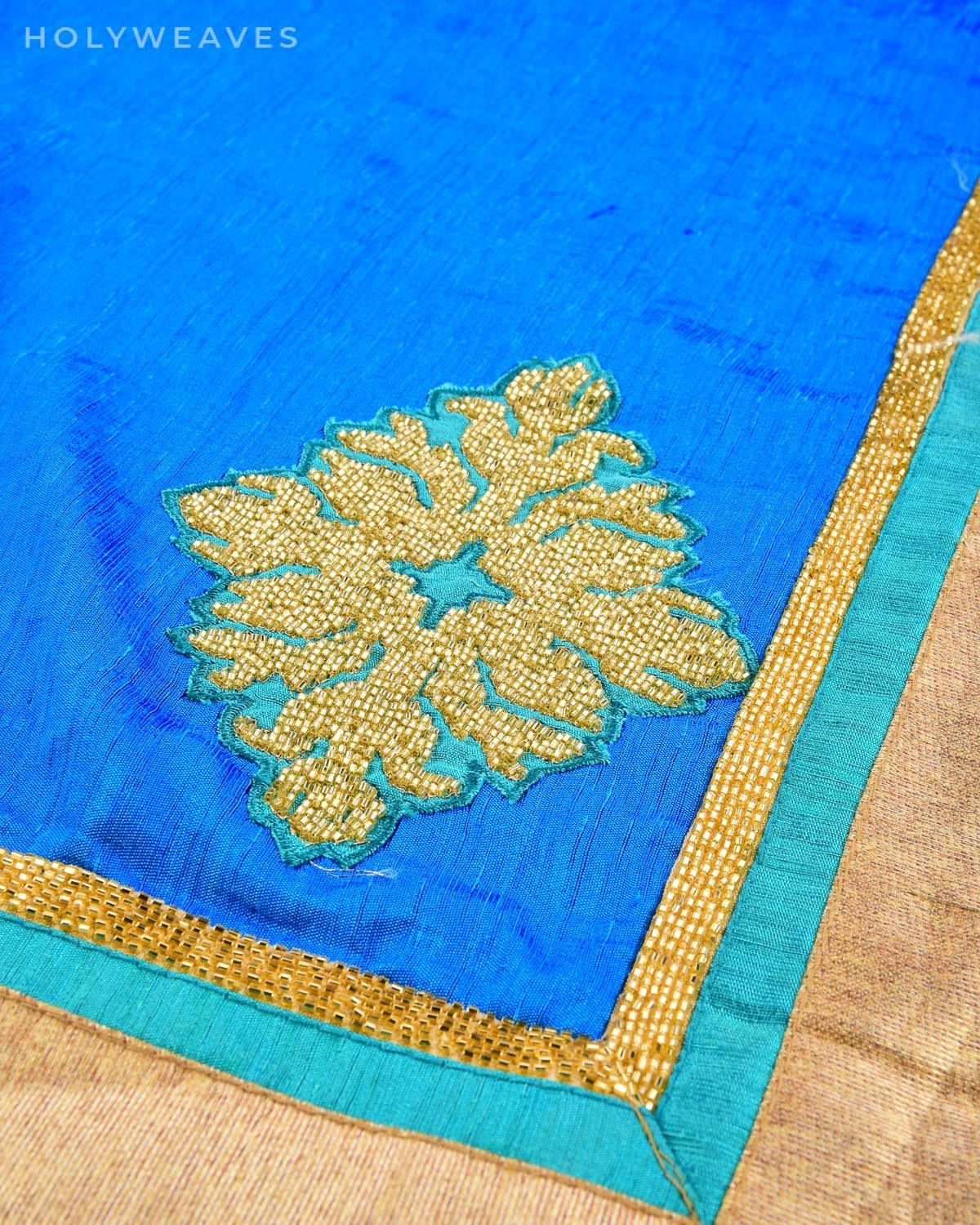 Blue Raw Silk Embroidered Saree - By HolyWeaves, Benares