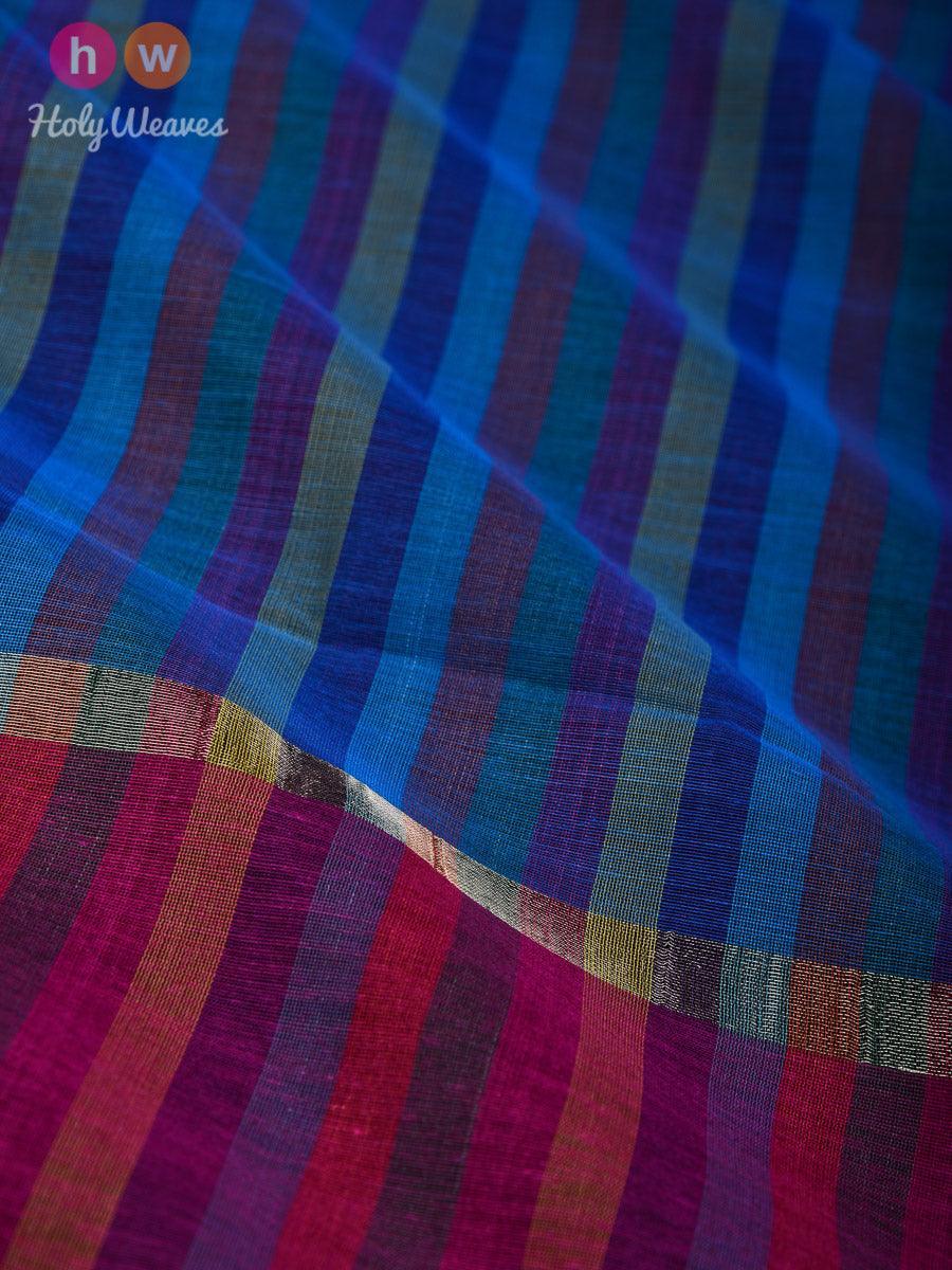 Blue Roman Stripes Woven Cotton Silk Dupatta - By HolyWeaves, Benares