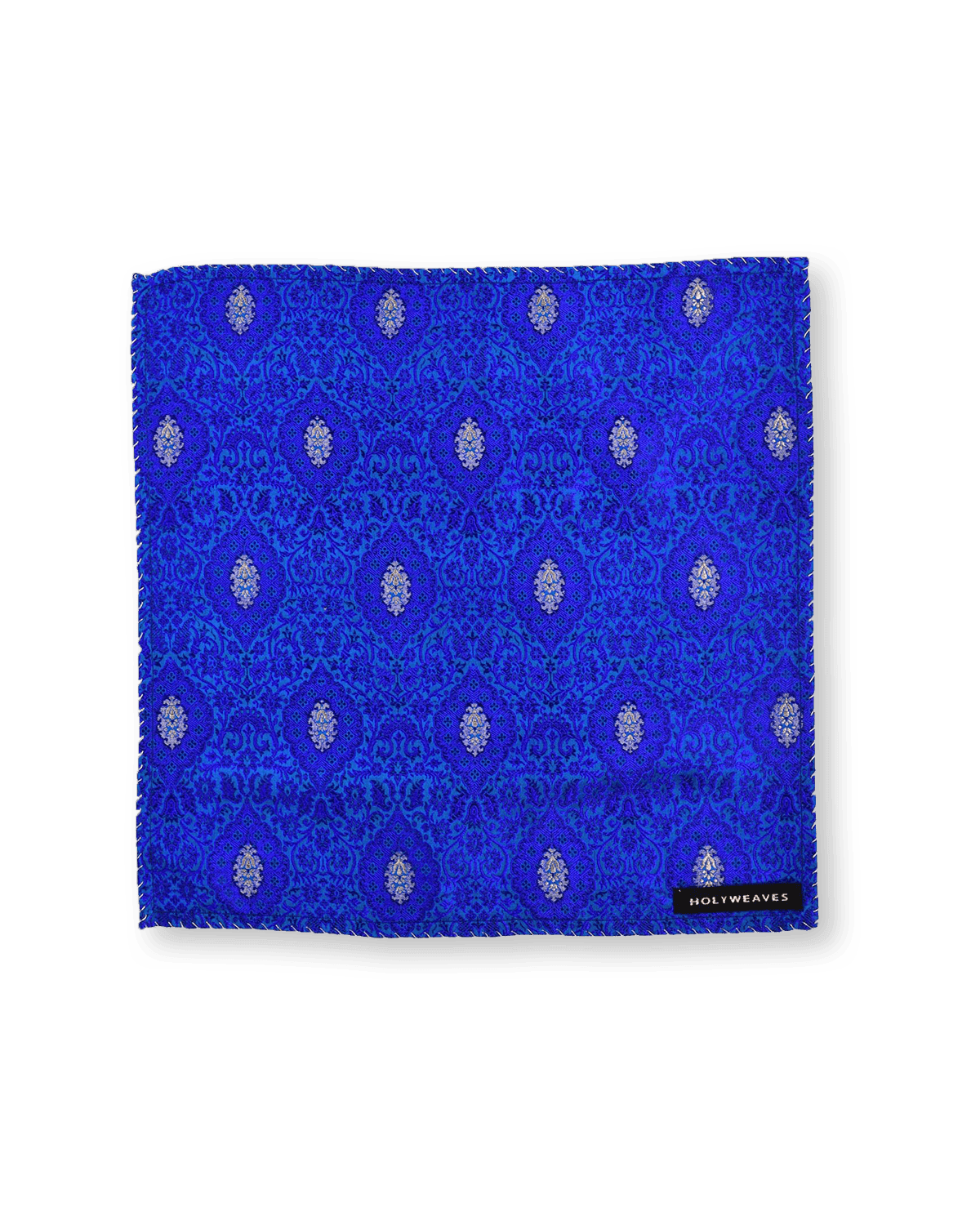 Blue Tanchoi Brocade Handwoven Pure Silk Pocket Square For Men - By HolyWeaves, Benares