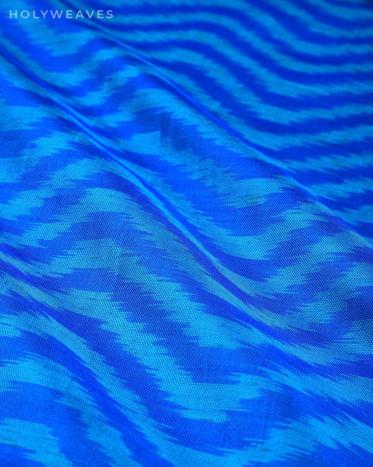 Blue Waves Ikat Handwoven Pure Silk Pocket Square For Men - By HolyWeaves, Benares