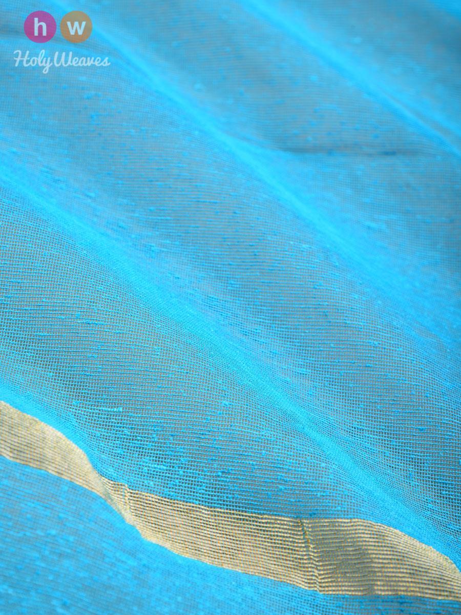 Blue Woven Noil Silk Dupatta - By HolyWeaves, Benares