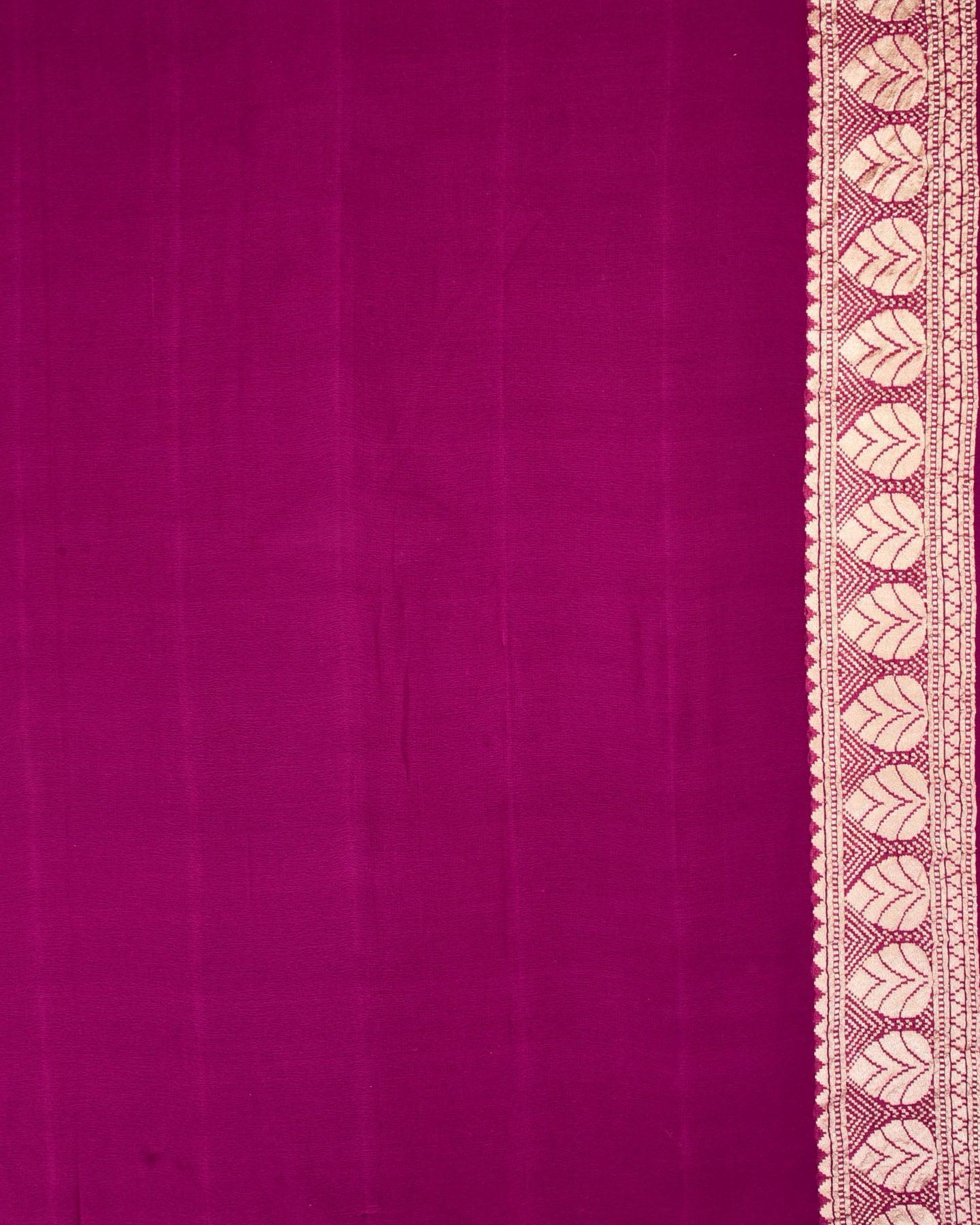 Blush Magenta Banarasi Gold Zari Horizontal Stripes Cutwork Brocade Handwoven Khaddi Georgette Saree - By HolyWeaves, Benares