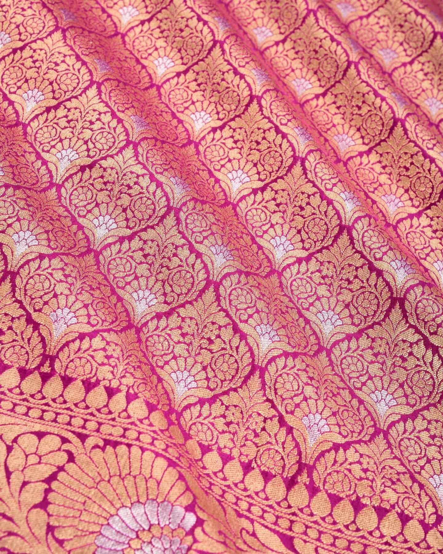 Bridal Magenta Banarasi Damask Sona Rupa Zari Cutwork Brocade Handwoven Katan Silk Saree - By HolyWeaves, Benares