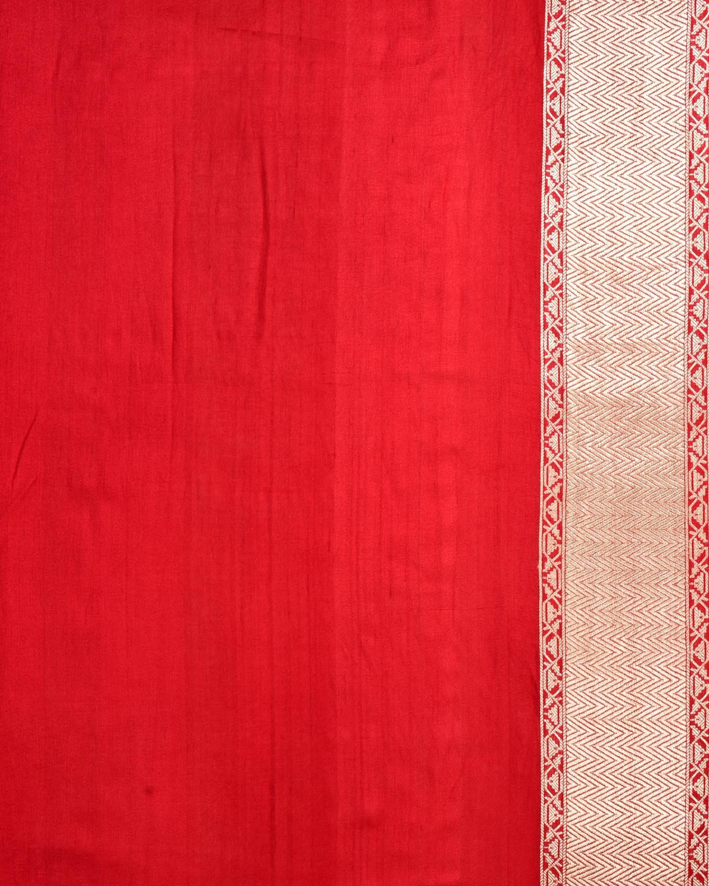 Bridal Red Banarasi Gold Zari Bunting Stripes Brocade Handwoven Tasar Georgette Saree - By HolyWeaves, Benares