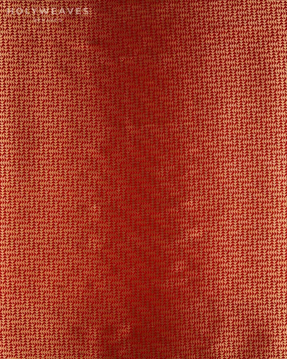 Bridal Red Banarasi Gold Zari Labyrinth Triangles Brocade Handwoven Katan Silk Fabric - By HolyWeaves, Benares