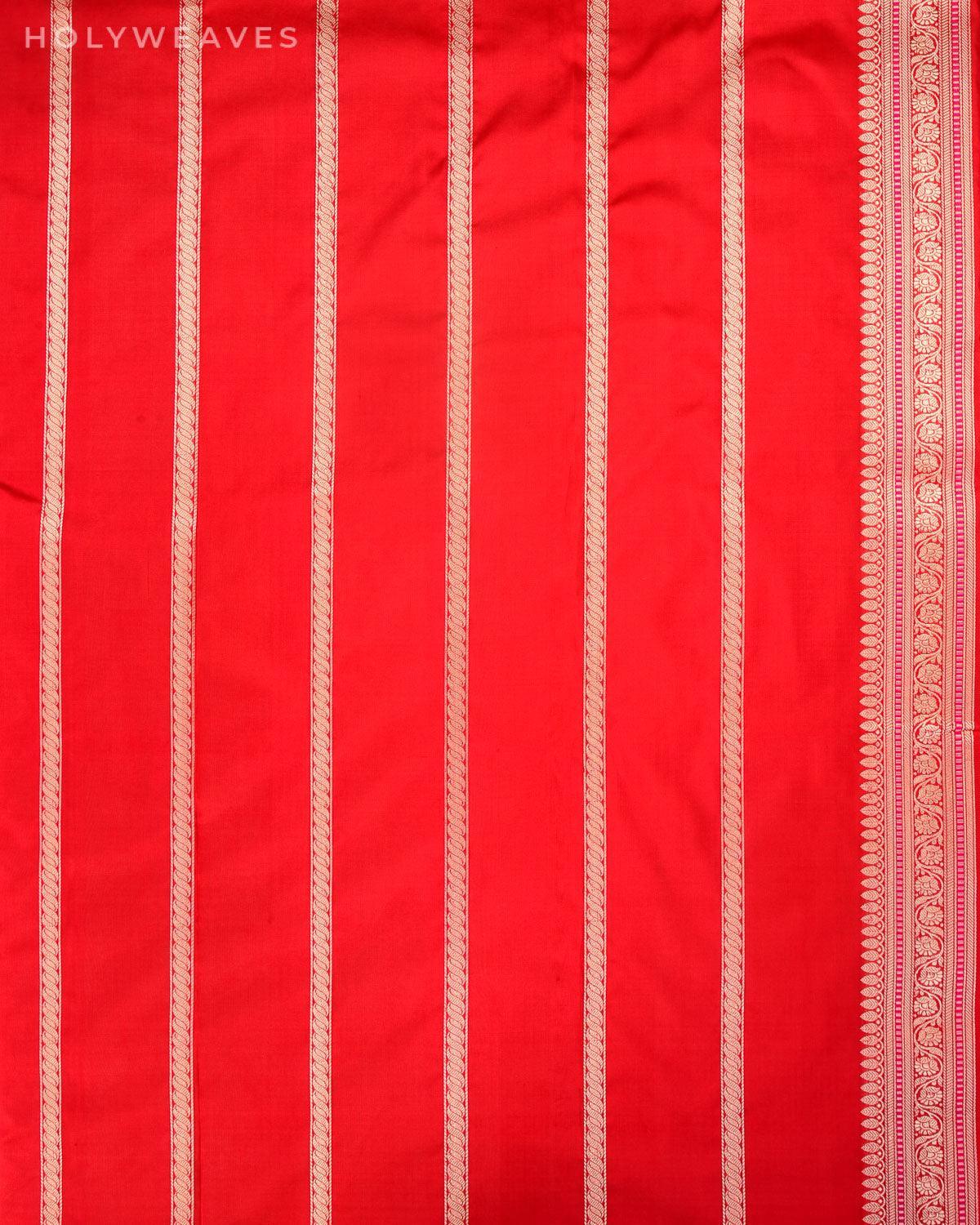 Bridal Red Banarasi Leheriya Kadhuan Brocade Handwoven Katan Silk Saree with Doria Border - By HolyWeaves, Benares