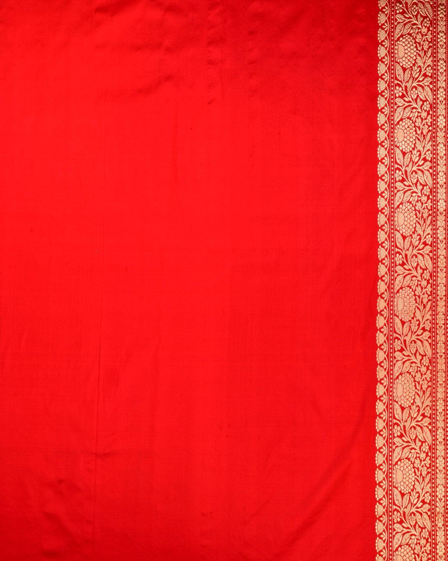 Bridal Red Banarasi Sona-Rupa Buti Kadhuan Brocade Handwoven Katan Silk Saree - By HolyWeaves, Benares