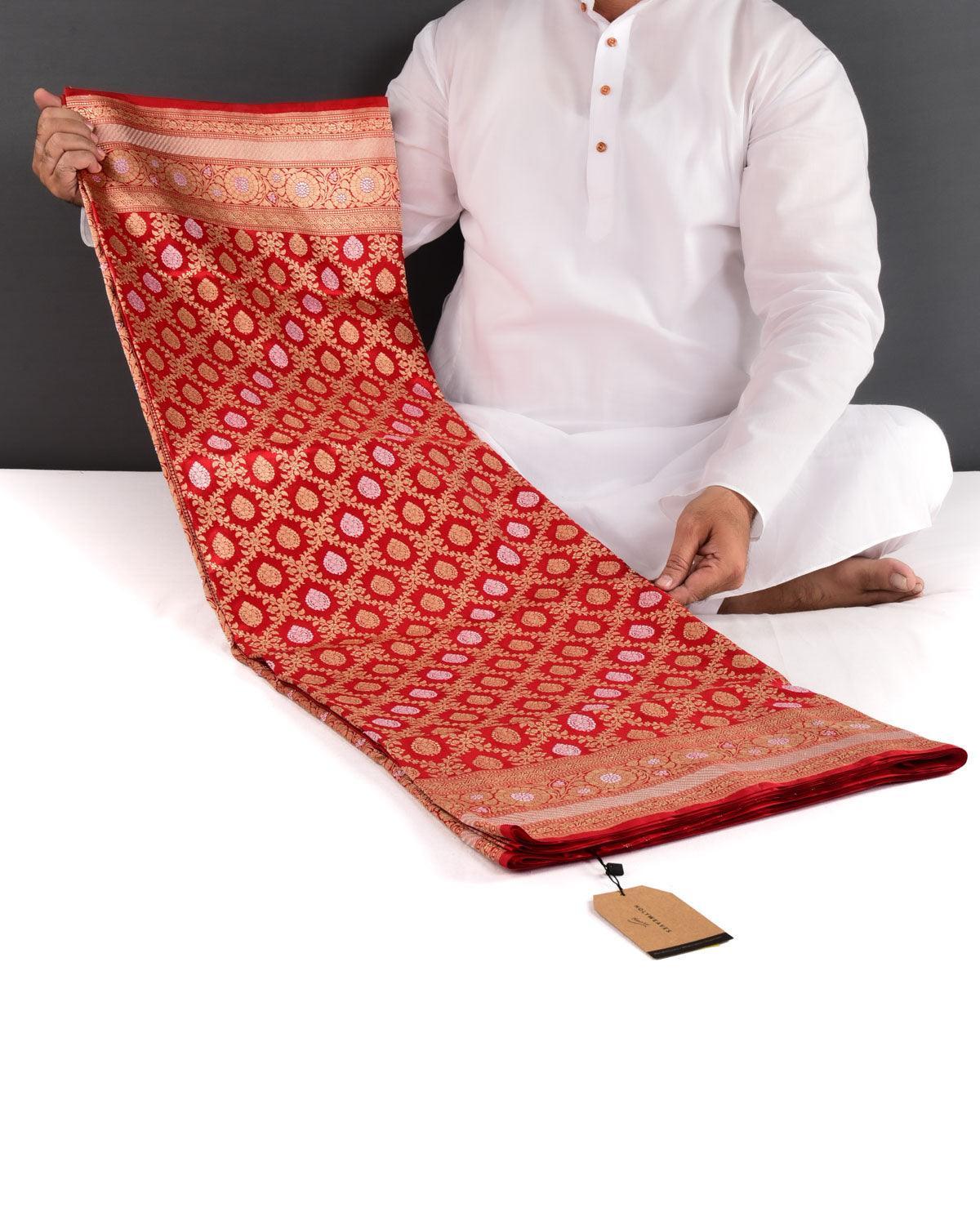 Bridal Red Banarasi Traditional Jangla Buti Alfi Sona Rupa Kadhuan Brocade Handwoven Katan Silk Saree - By HolyWeaves, Benares