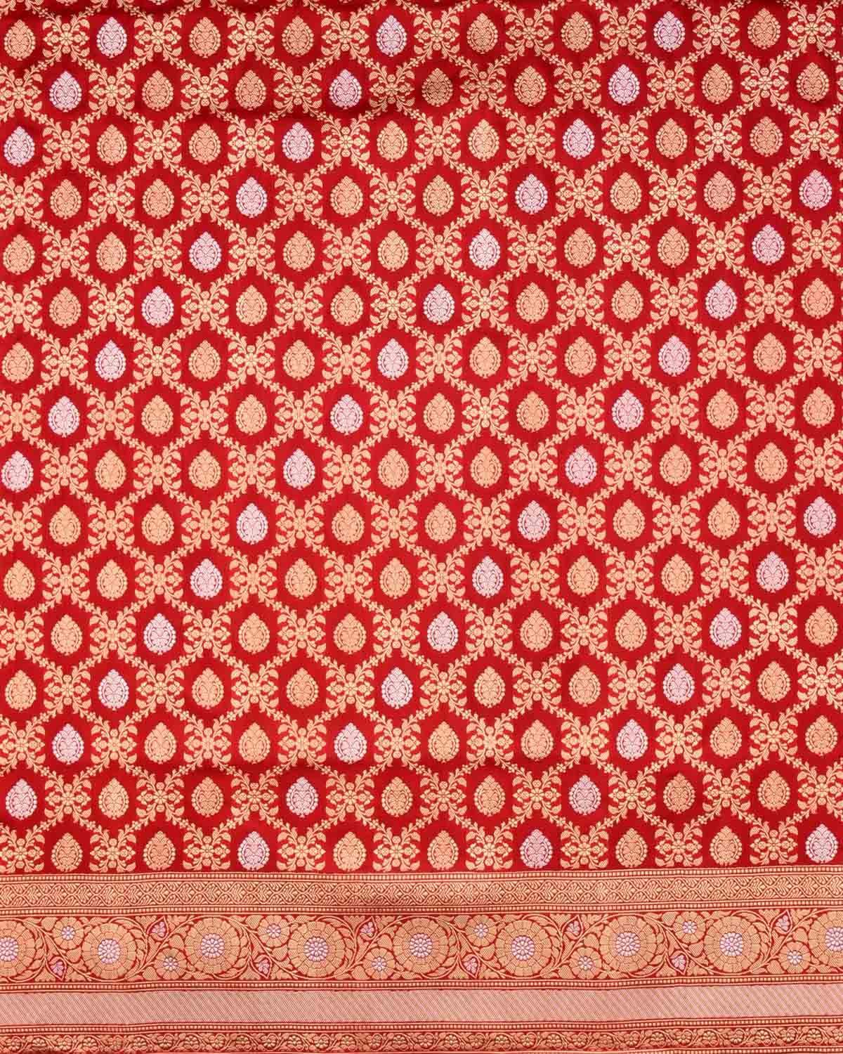 Bridal Red Banarasi Traditional Jangla Buti Alfi Sona Rupa Kadhuan Brocade Handwoven Katan Silk Saree - By HolyWeaves, Benares
