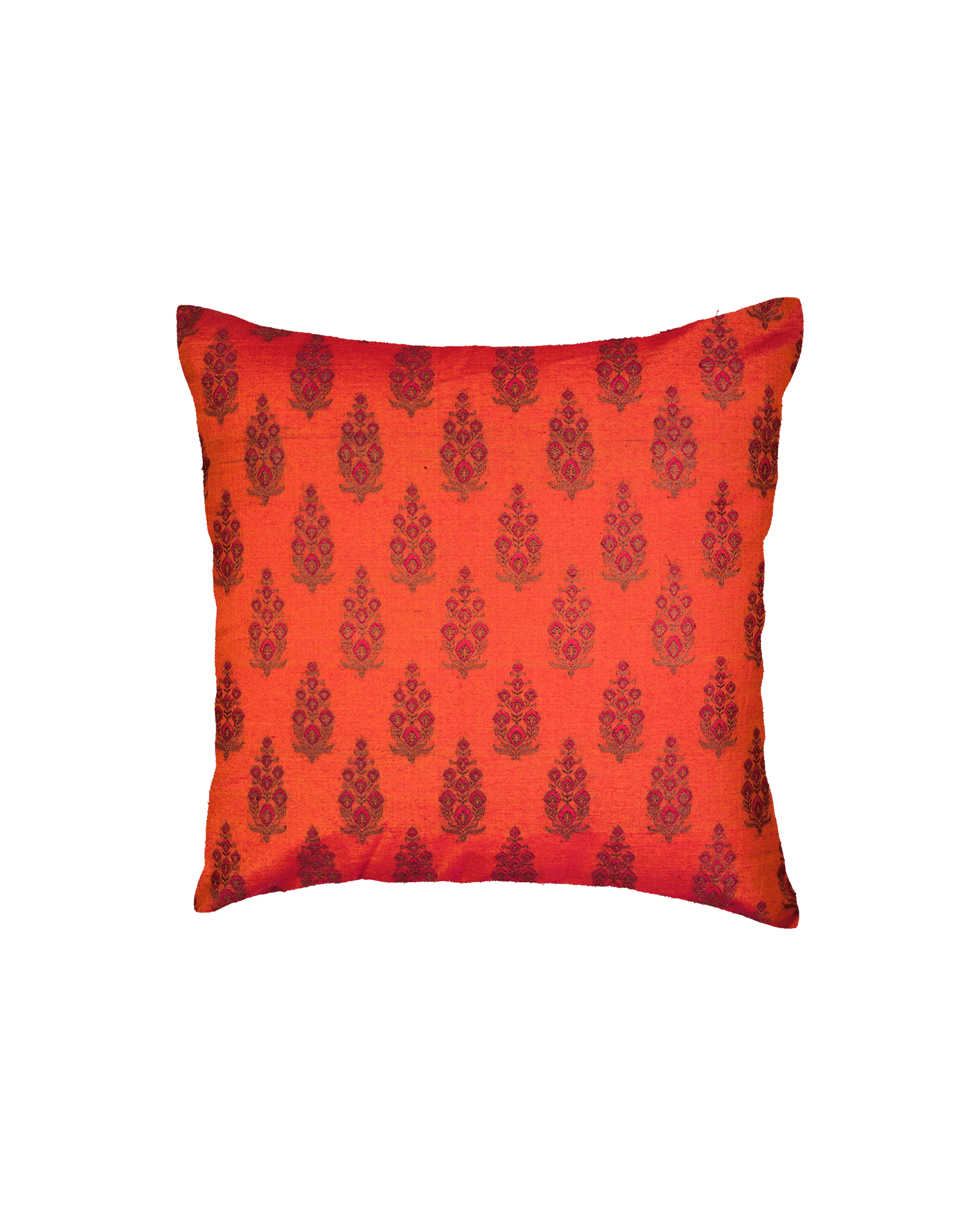 Bronze Banarasi Handloom Meena Buti Cotton Silk Cushion Cover 16" - By HolyWeaves, Benares