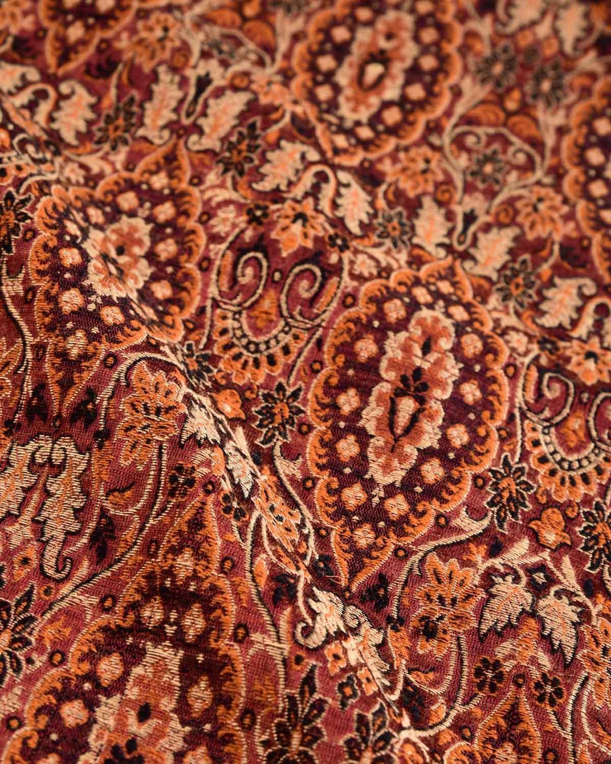 Brown Banarasi Damask Jamawar Handwoven Silk-wool Pocket Square - By HolyWeaves, Benares