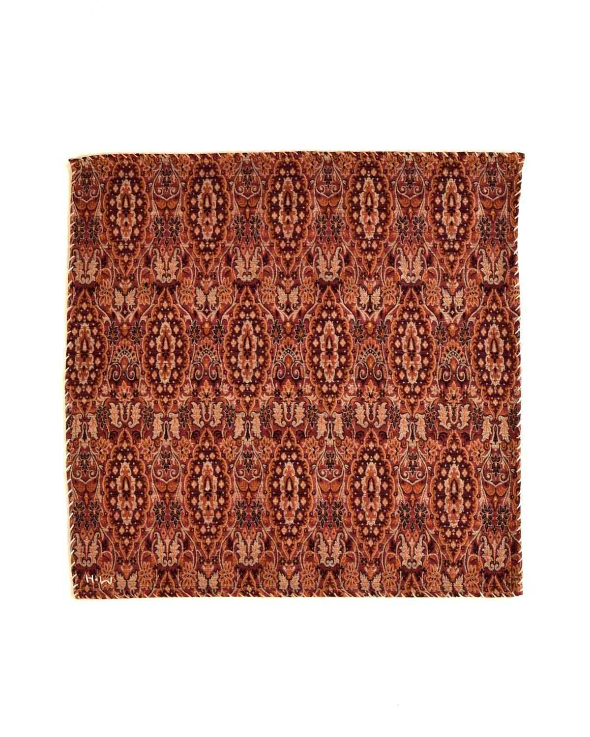 Brown Banarasi Damask Jamawar Handwoven Silk-wool Pocket Square - By HolyWeaves, Benares